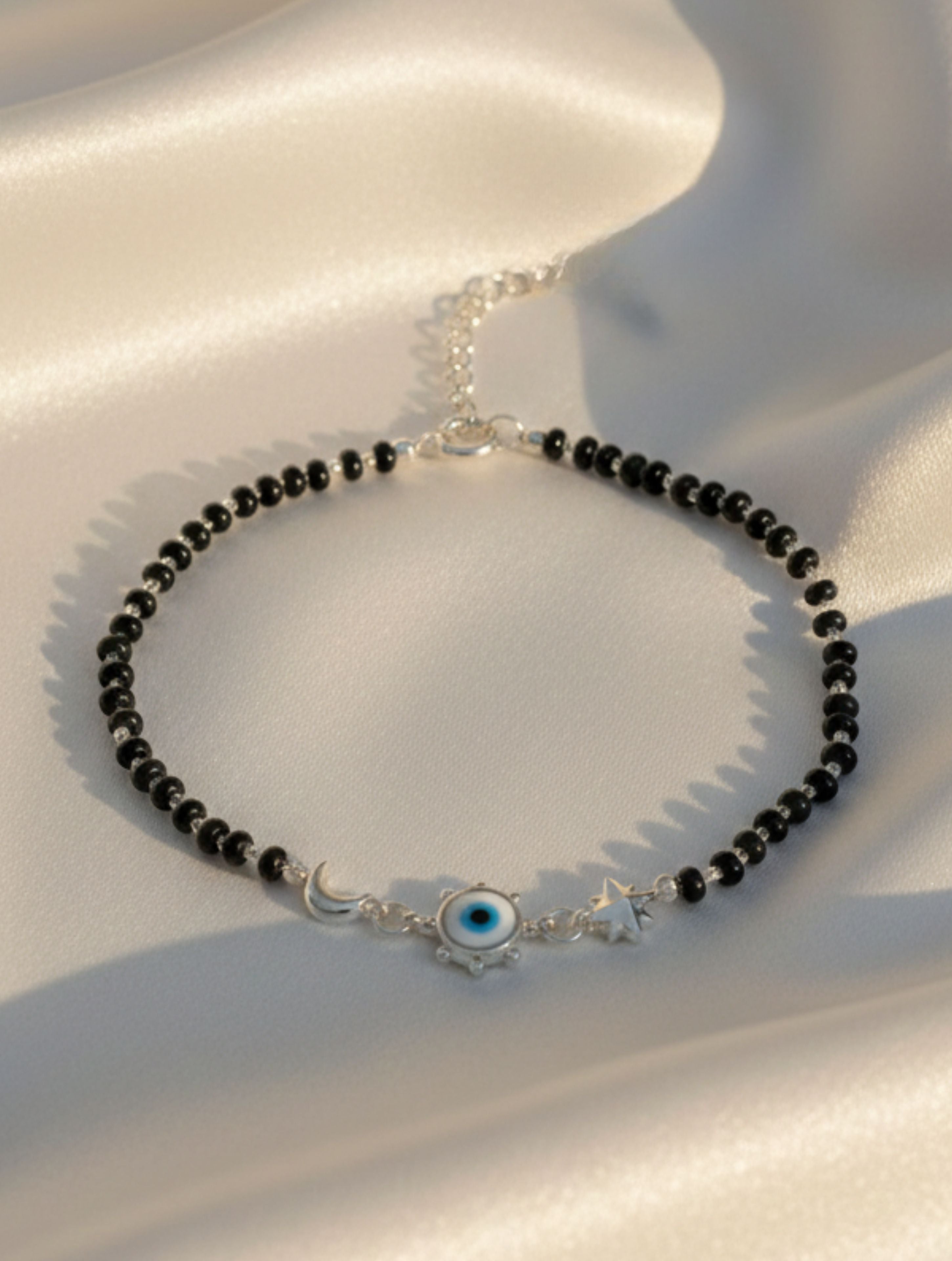 Evil Eye & Black Onyx 925 Sterling Silver Anklet