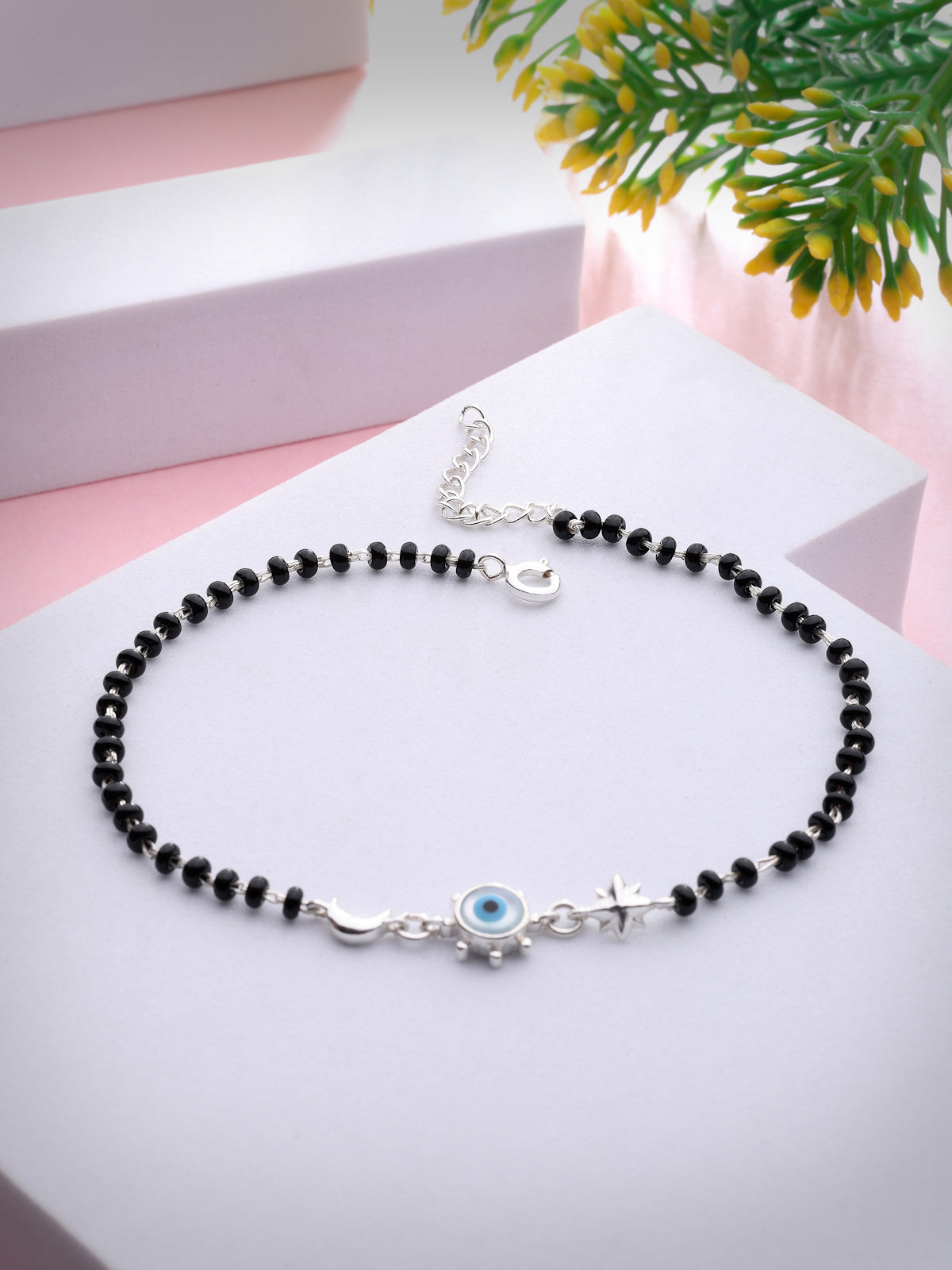 Evil Eye & Black Onyx 925 Sterling Silver Anklet