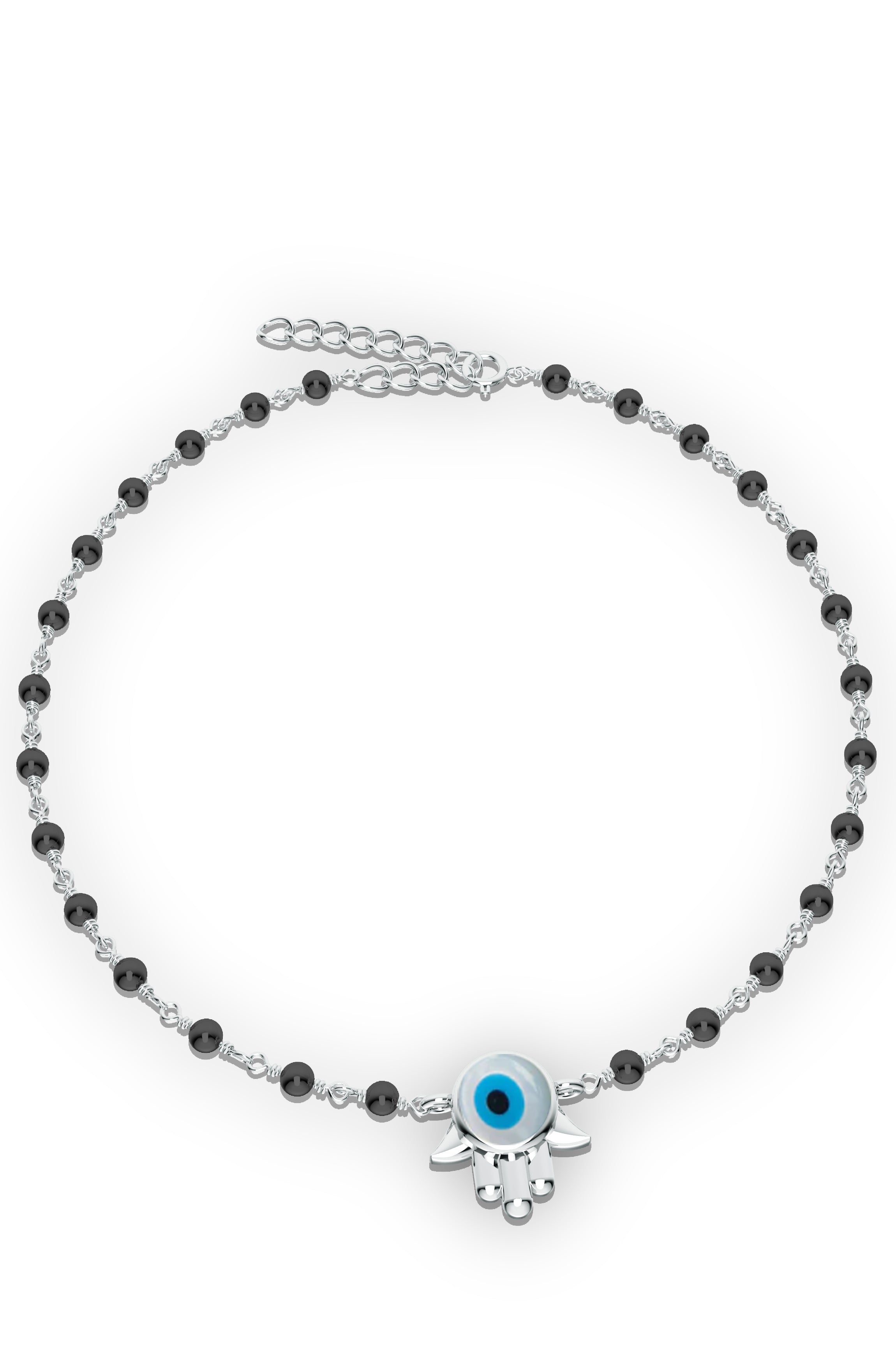 925 Sterling Silver Evil Eye & Black Onyx Hamsa Anklet