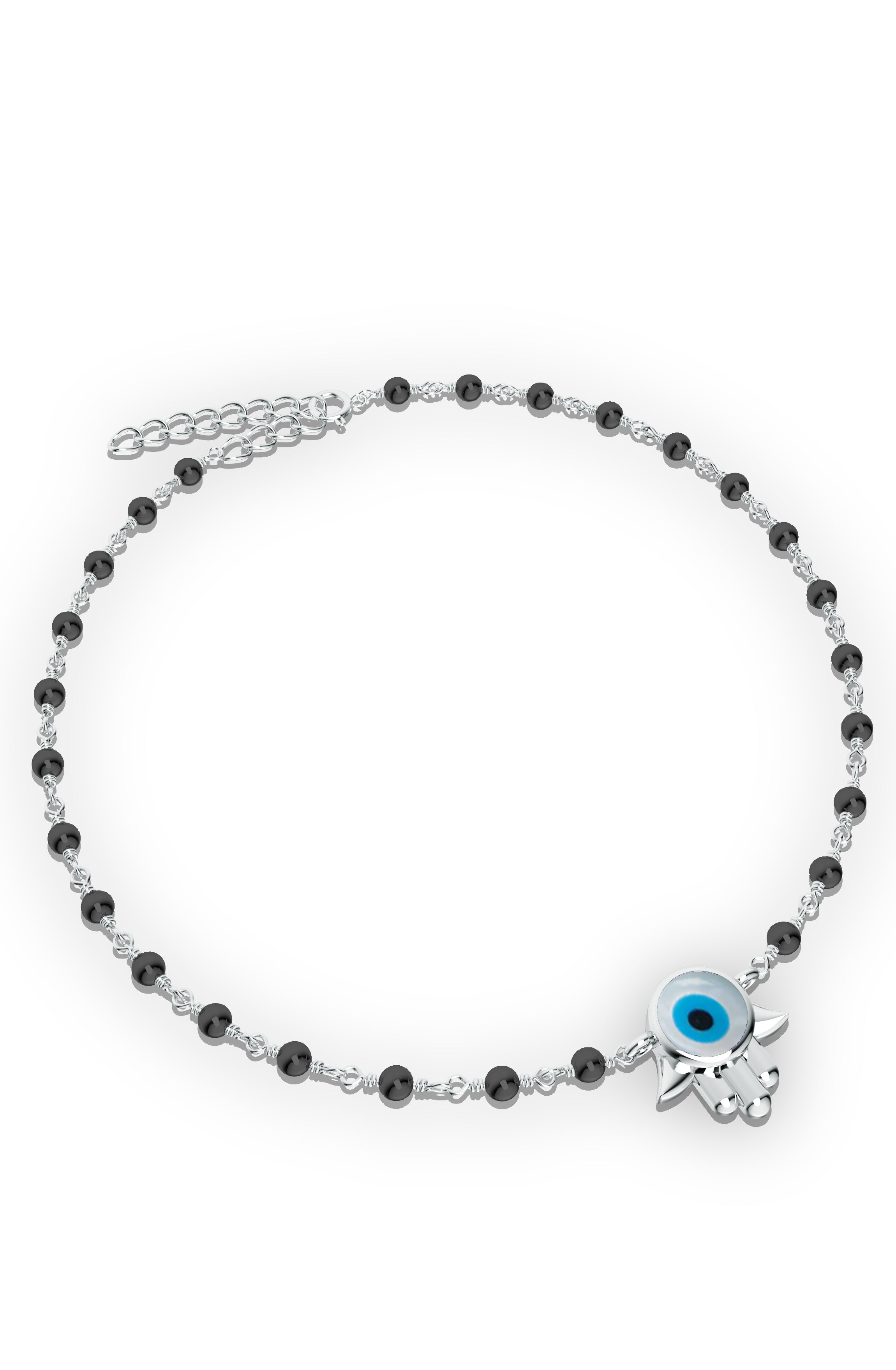 925 Sterling Silver Evil Eye & Black Onyx Hamsa Anklet