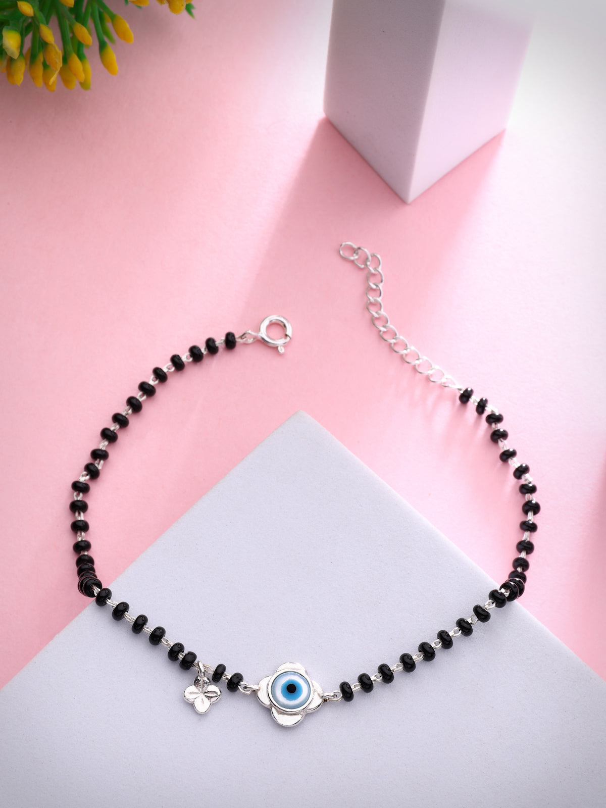 925 Sterling Silver Evil Eye & Black Onyx Anklet