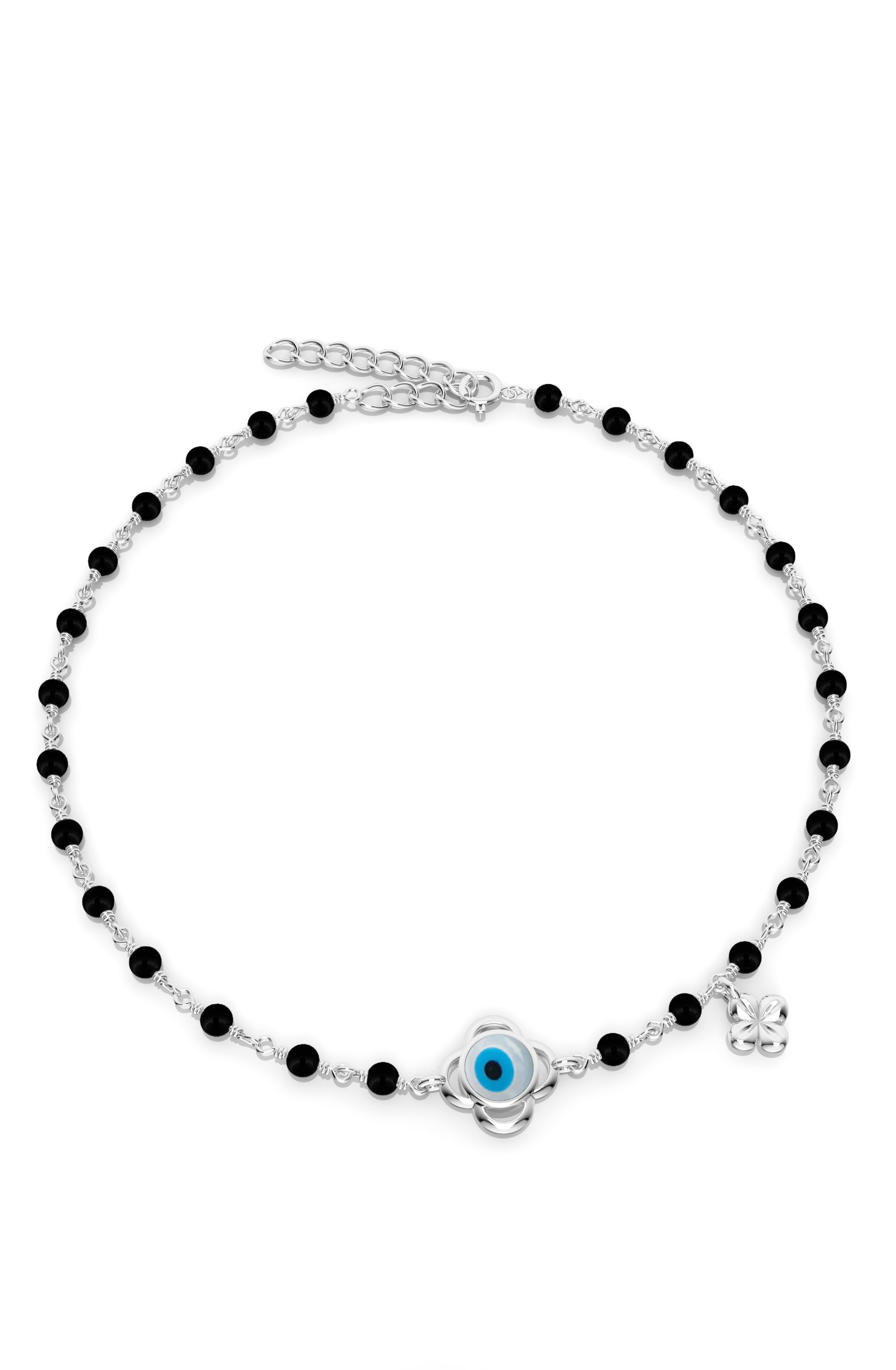 925 Sterling Silver Evil Eye & Black Onyx Anklet