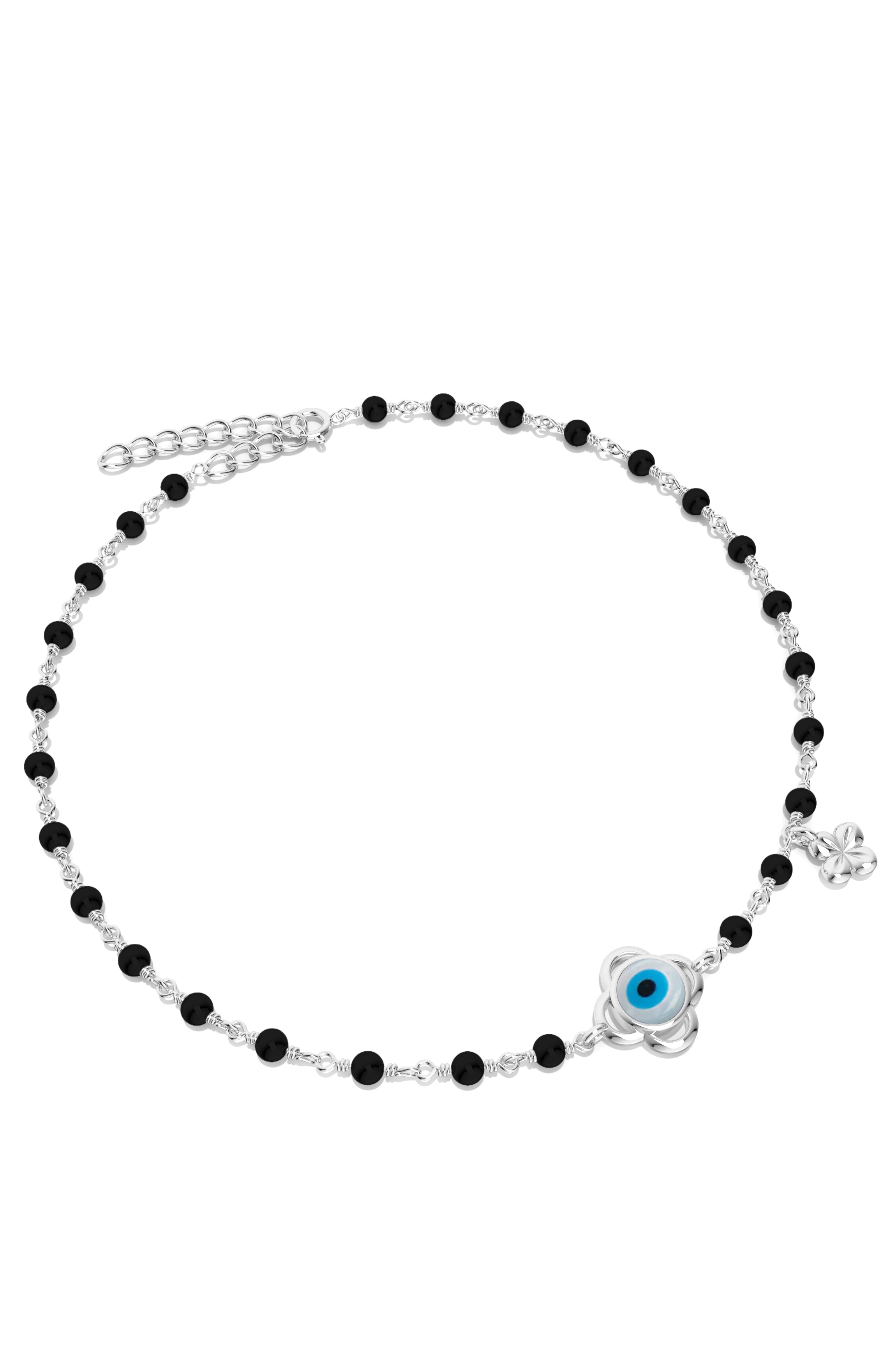 925 Sterling Silver Evil Eye & Black Onyx Anklet