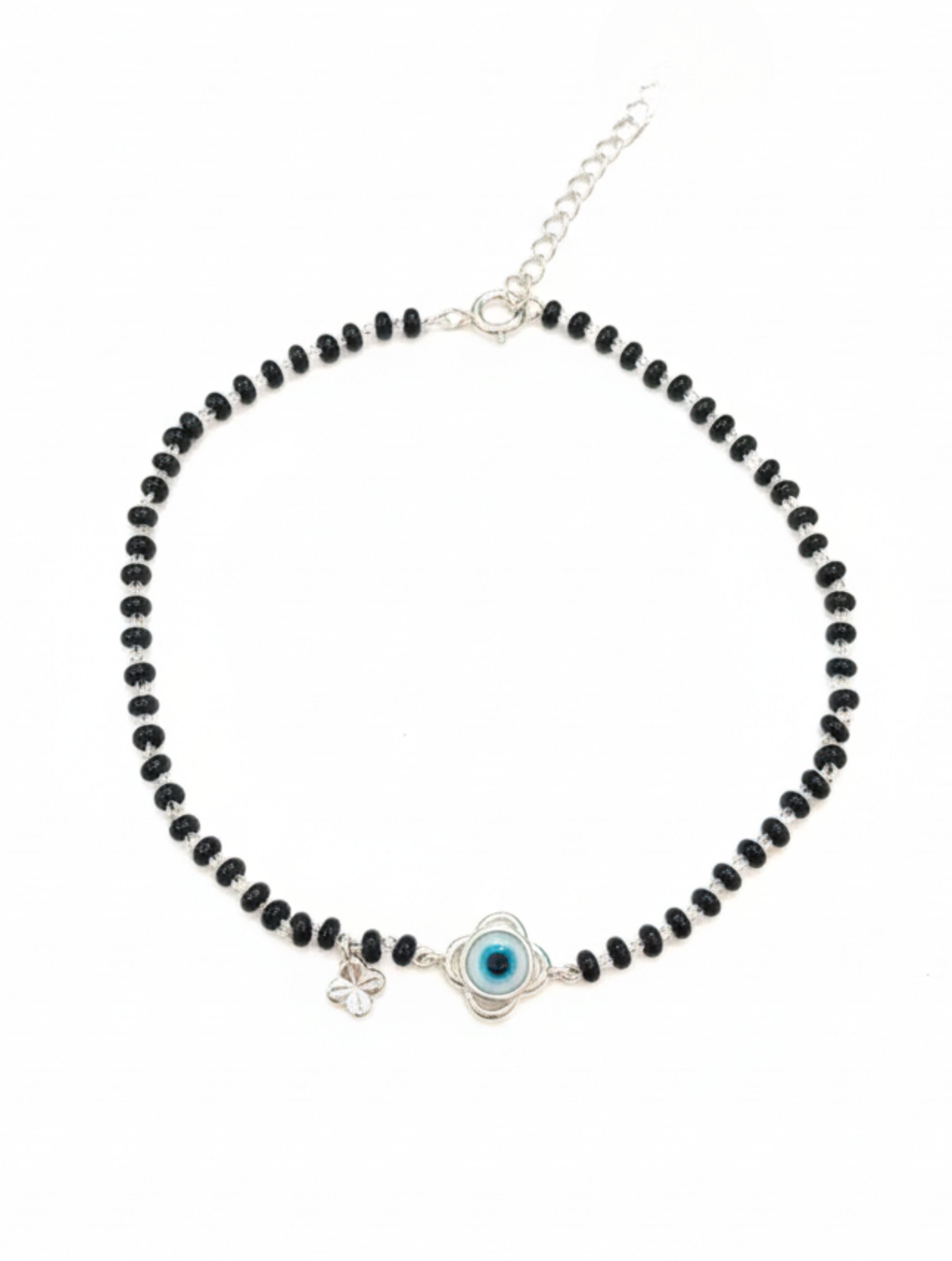 925 Sterling Silver Evil Eye & Black Onyx Anklet