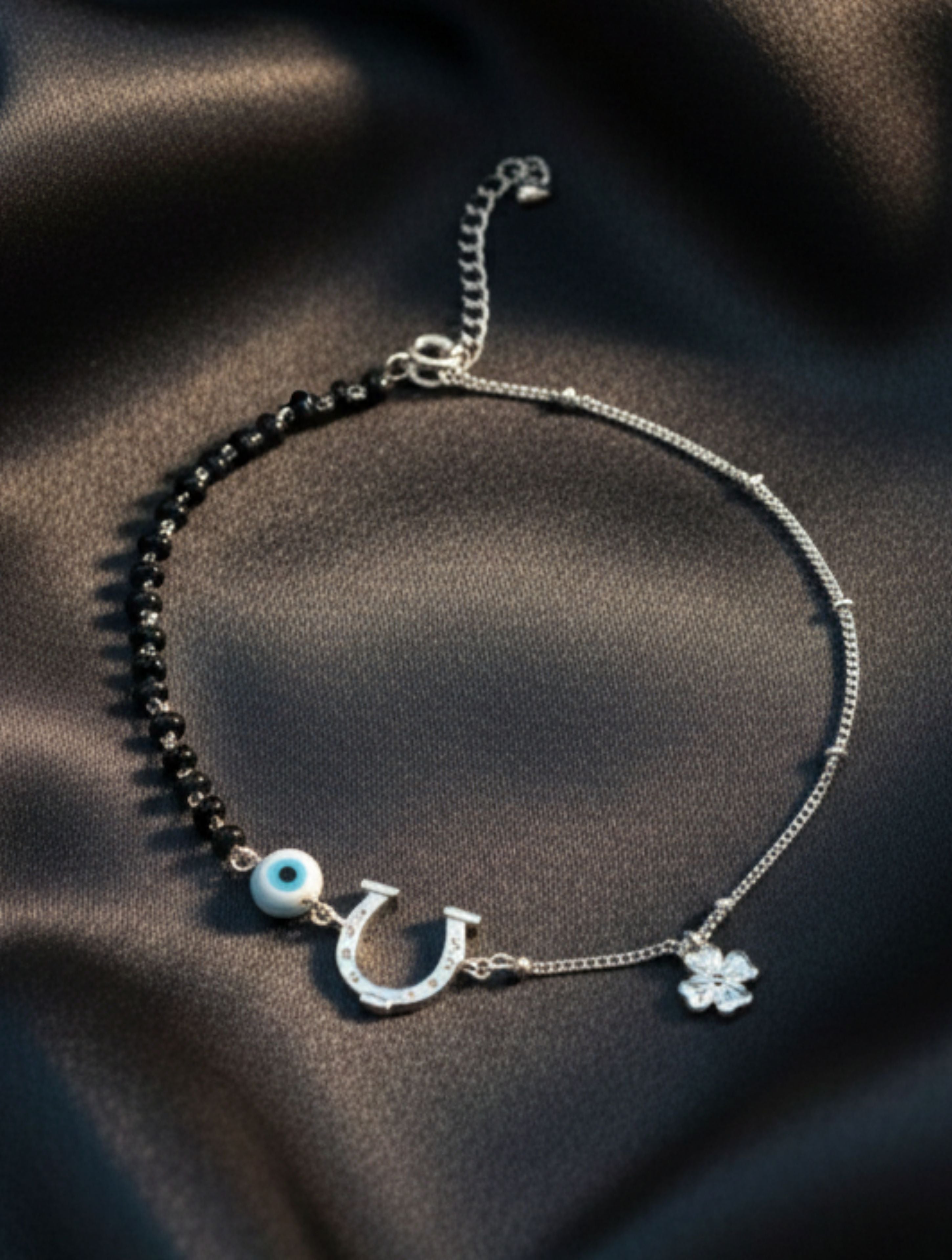 925 Sterling Silver Evil Eye & Horseshoe Nazaria Anklet