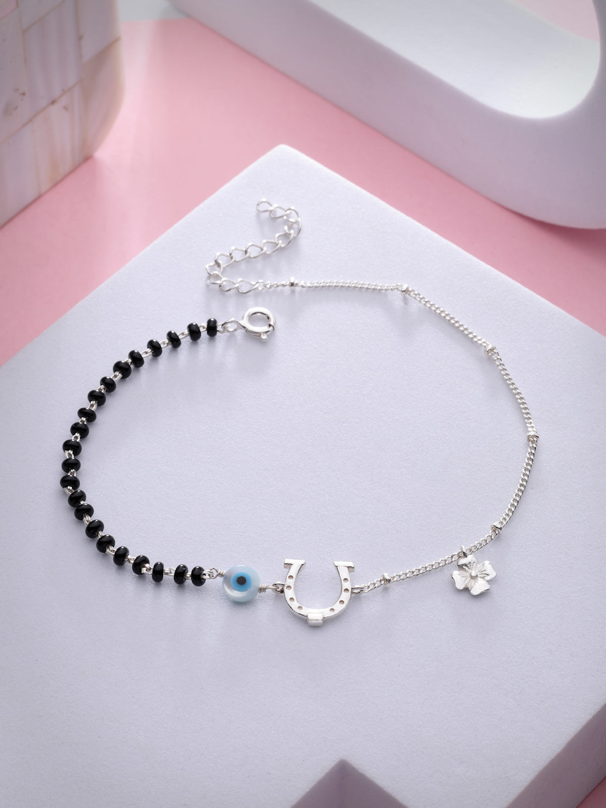 925 Sterling Silver Evil Eye & Horseshoe Nazaria Anklet