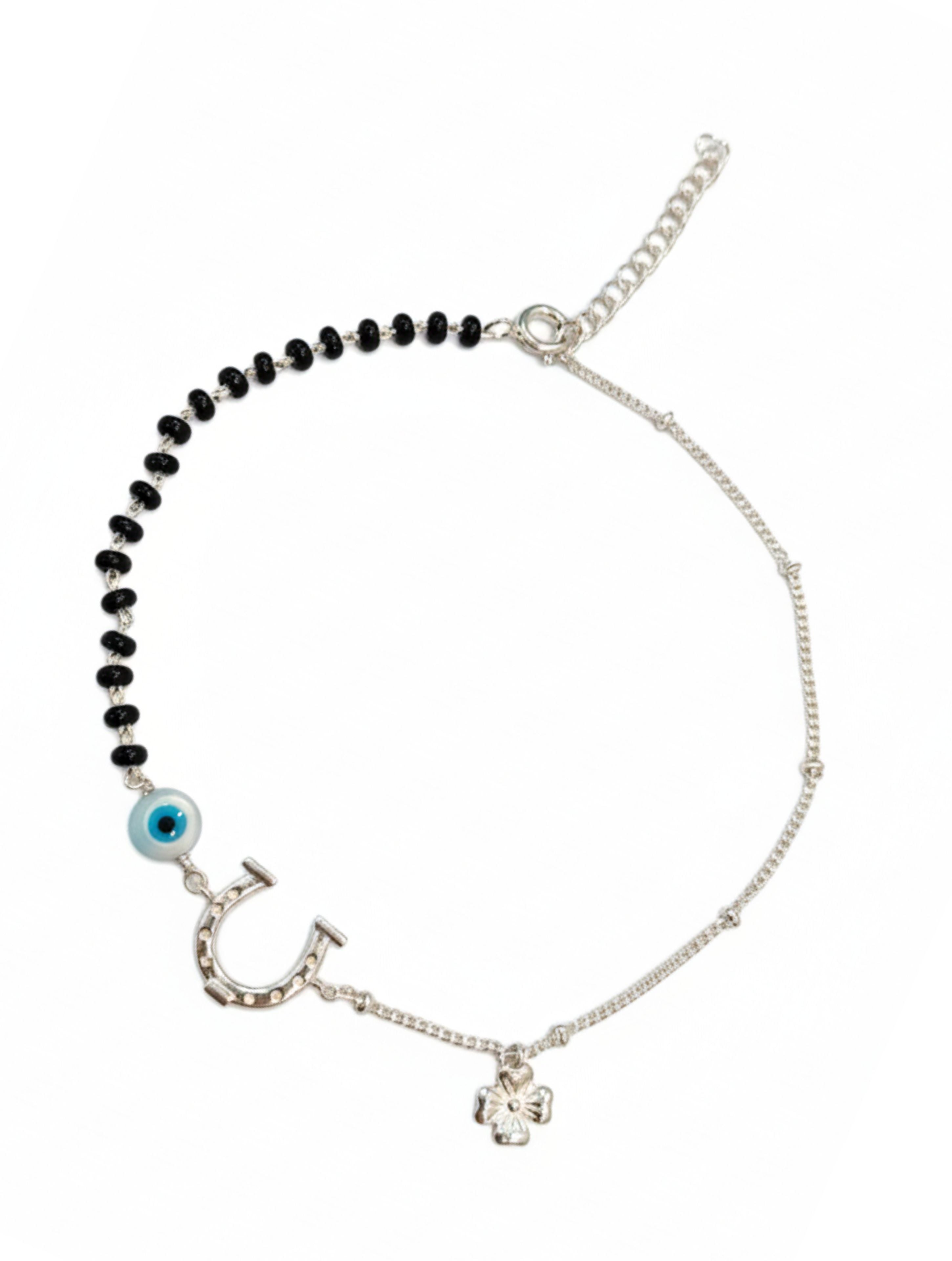 925 Sterling Silver Evil Eye & Horseshoe Nazaria Anklet