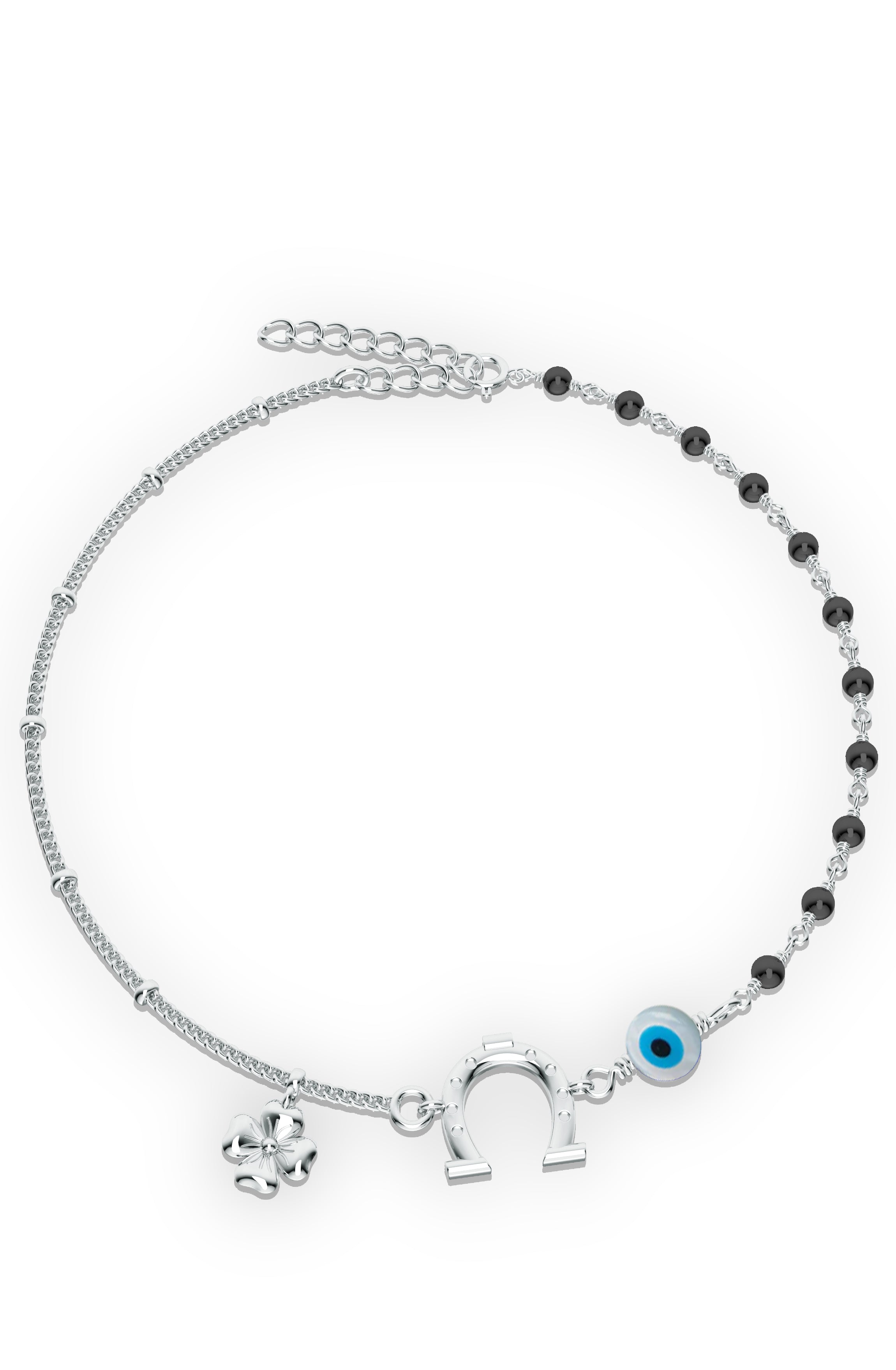925 Sterling Silver Evil Eye & Horseshoe Nazaria Anklet