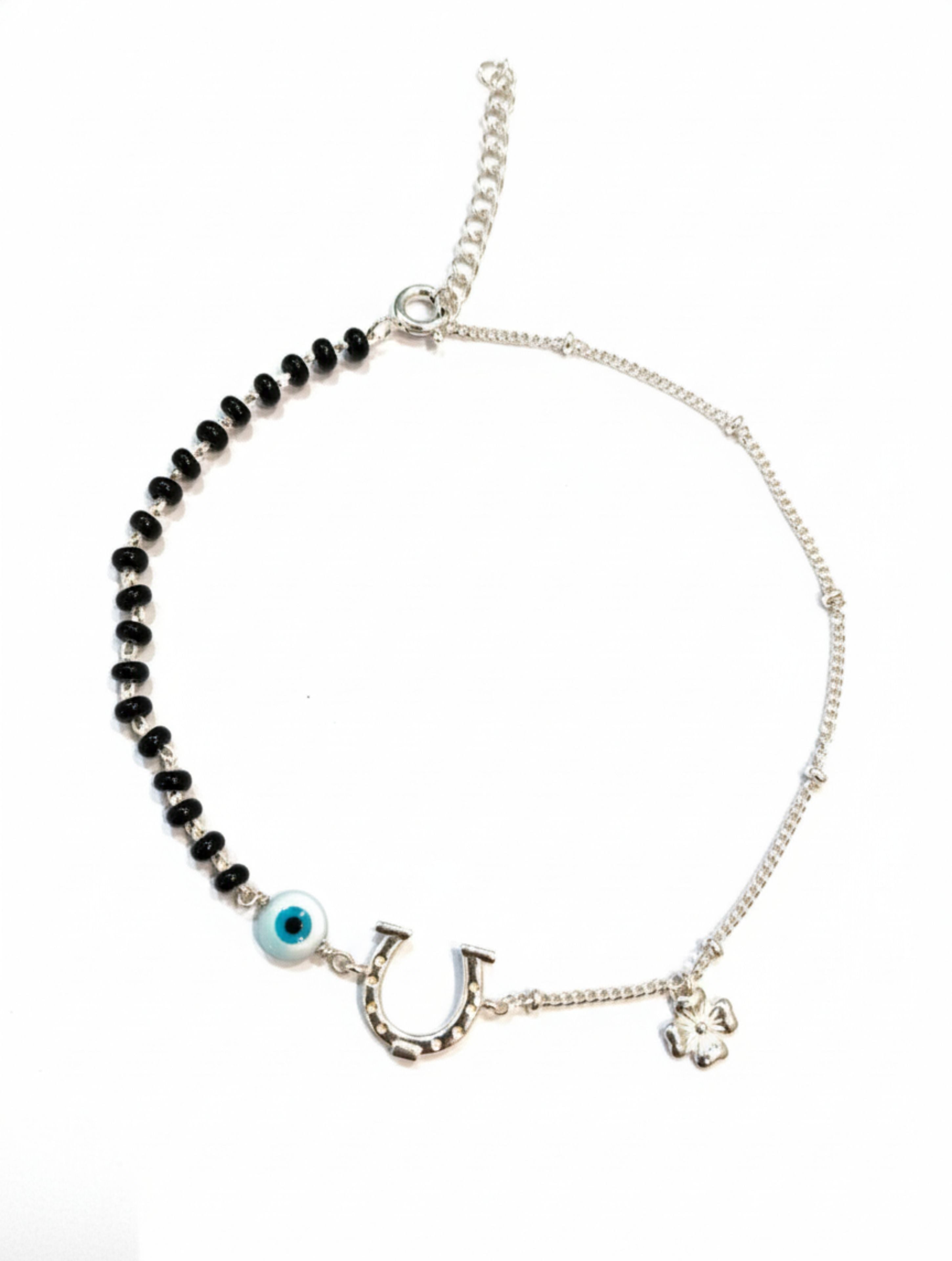 925 Sterling Silver Evil Eye & Horseshoe Nazaria Anklet
