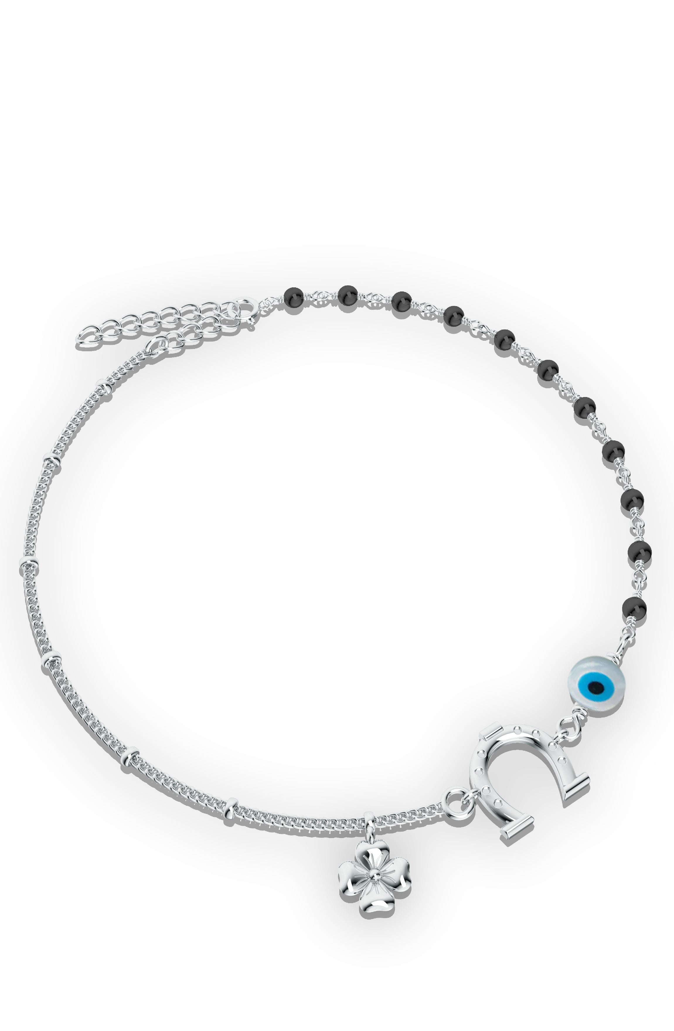 925 Sterling Silver Evil Eye & Horseshoe Nazaria Anklet