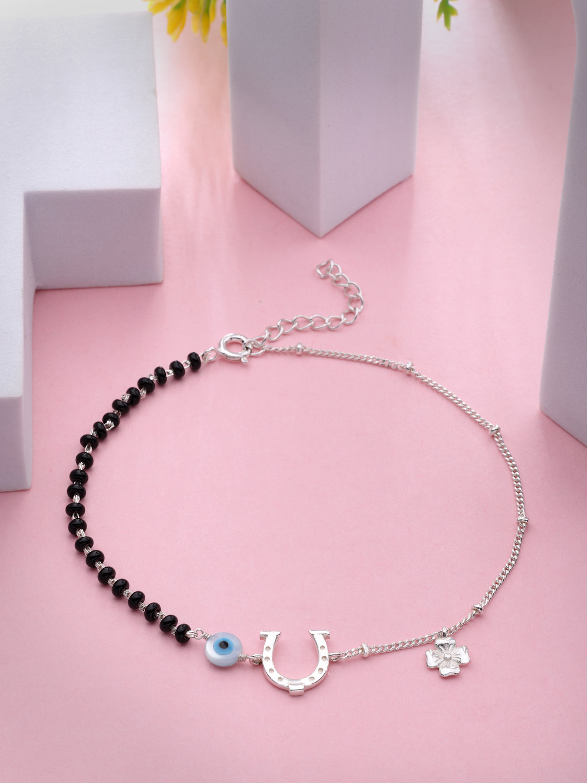925 Sterling Silver Evil Eye & Horseshoe Nazaria Anklet