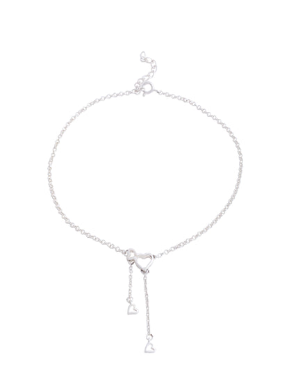 Heart Charm Chain Anklet in Sterling Silver