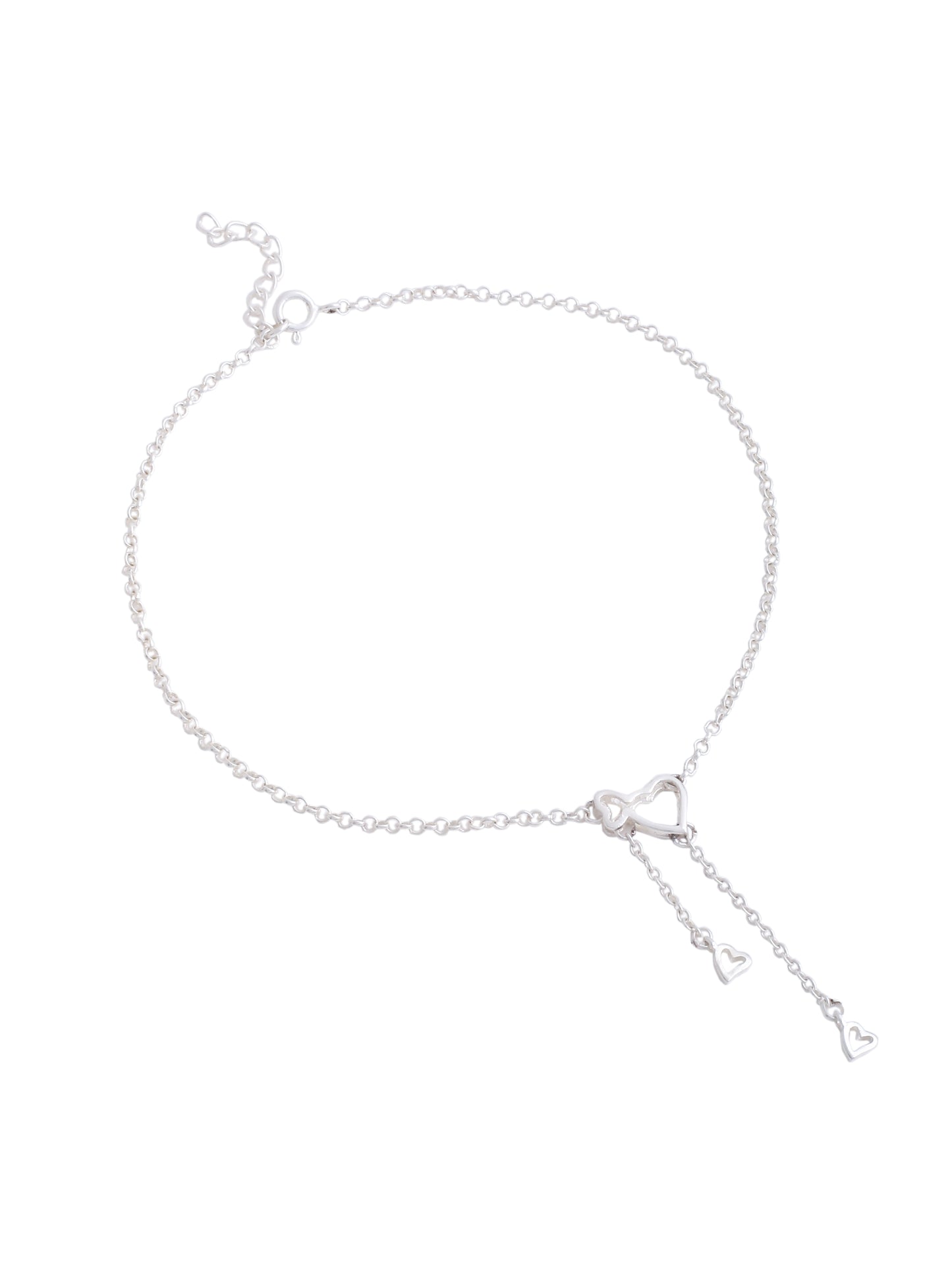 Heart Charm Chain Anklet in Sterling Silver
