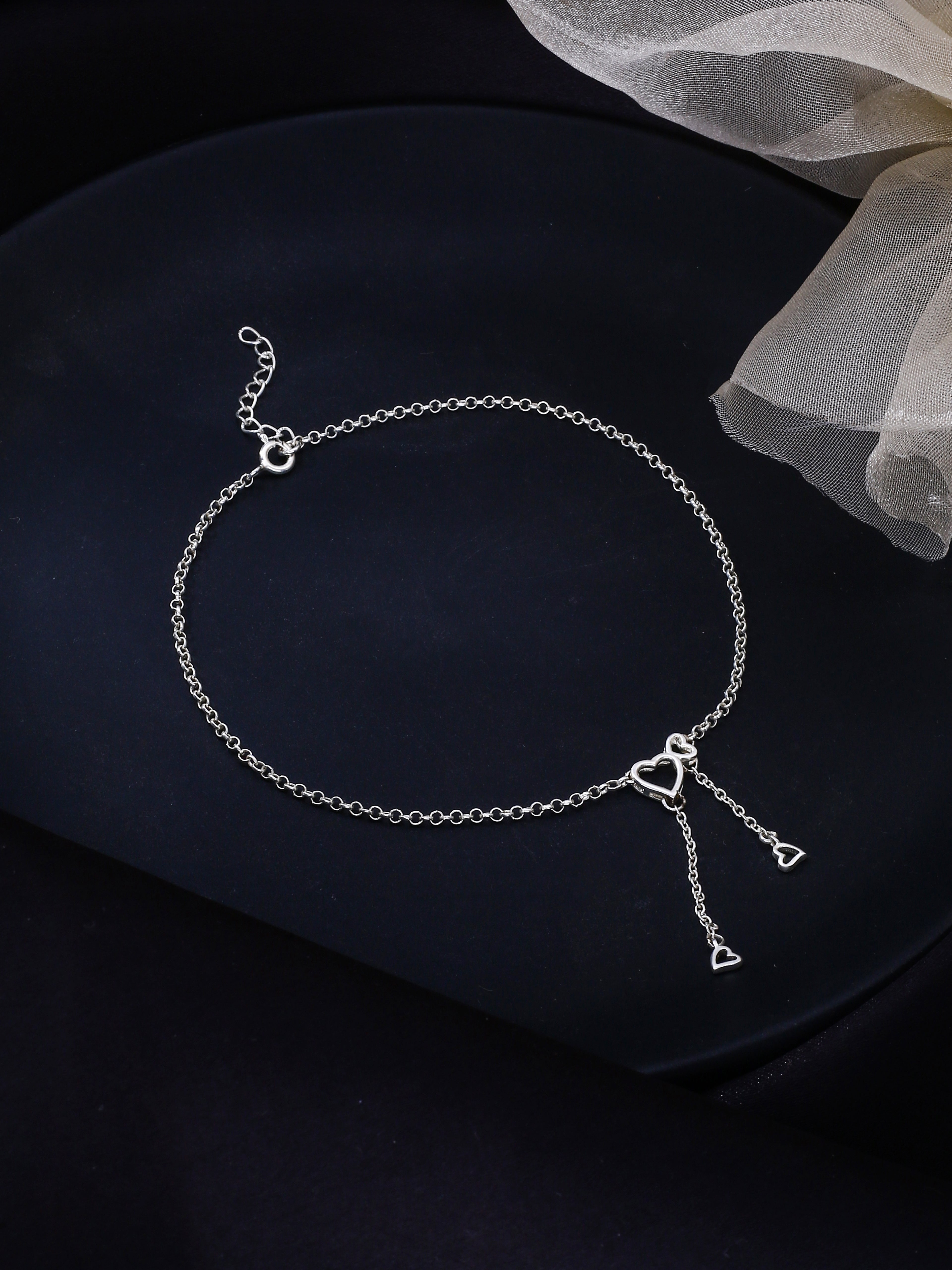 Heart Charm Chain Anklet in Sterling Silver