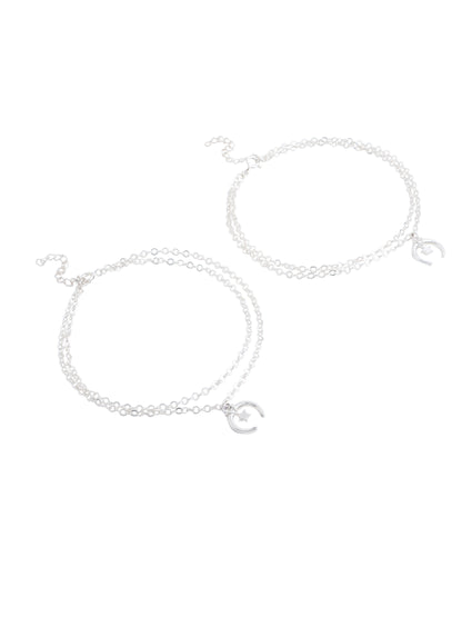 Celestial Charm: Moon and Star Sterling Silver Anklet