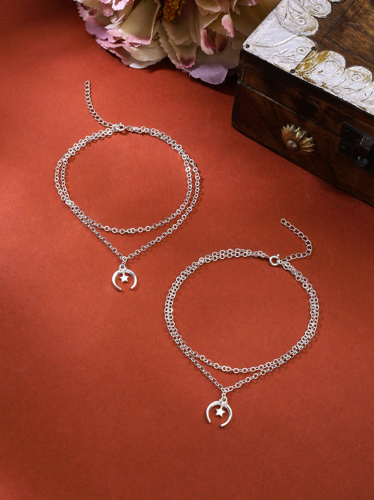 Celestial Charm: Moon and Star Sterling Silver Anklet