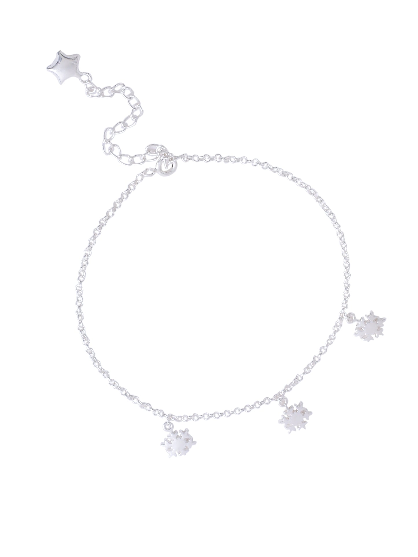 Frosty Elegance: Sterling Silver Snowflake Charm Anklet