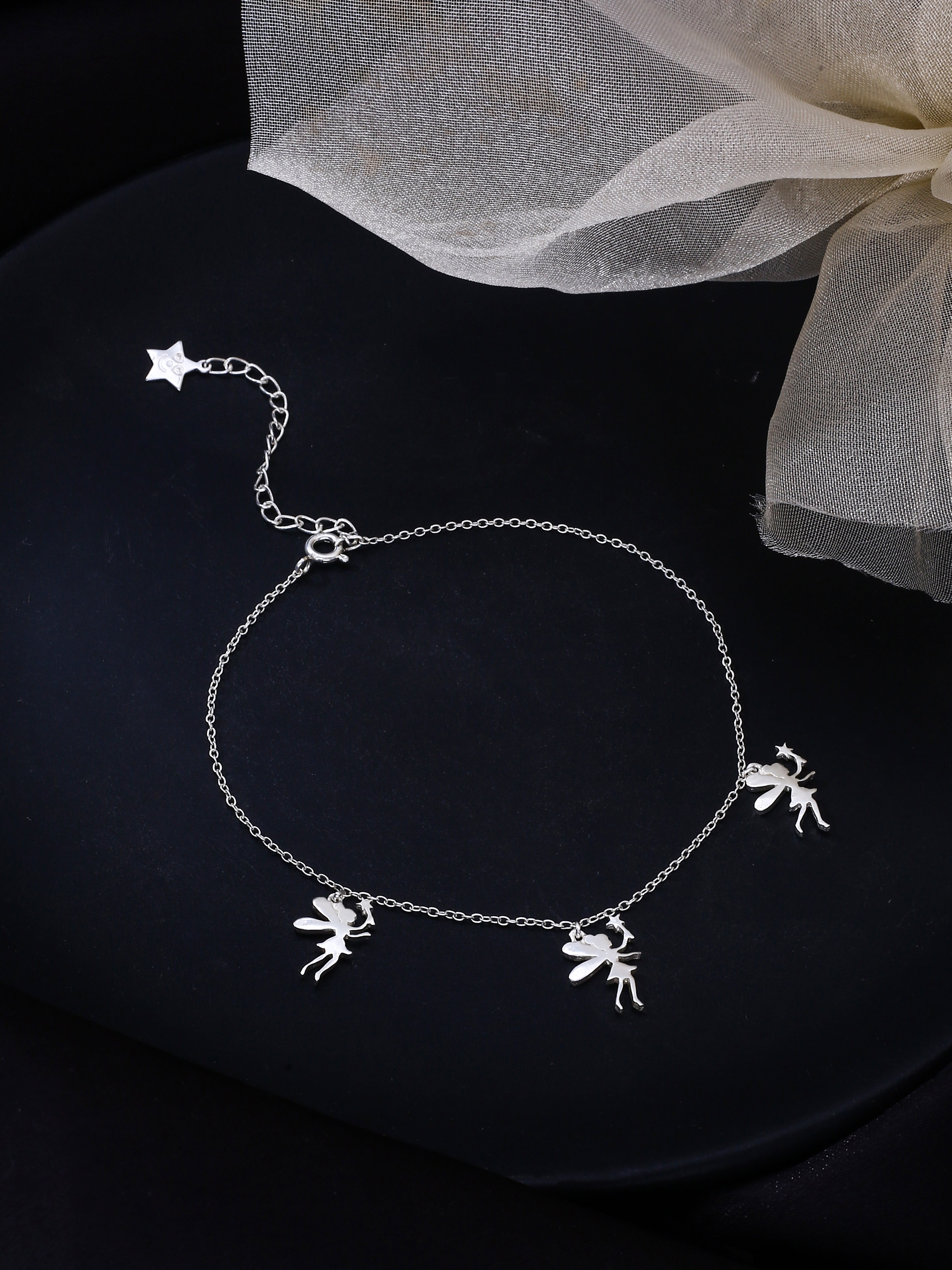 Guardian of Grace: Sterling Silver Angel Charm Anklet