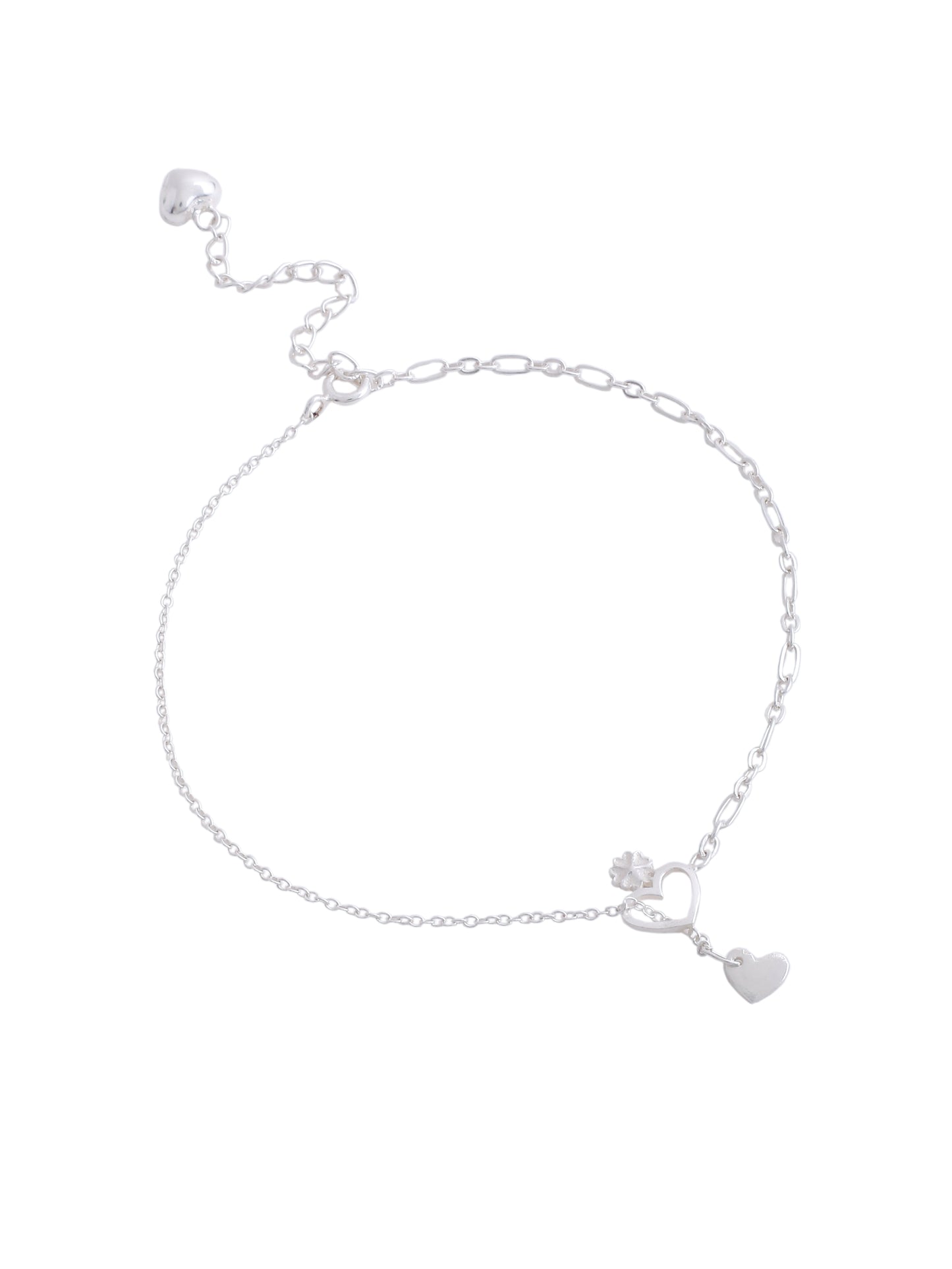 Heartfelt Beauty: Sterling Silver Anklet with Centered Heart Charm