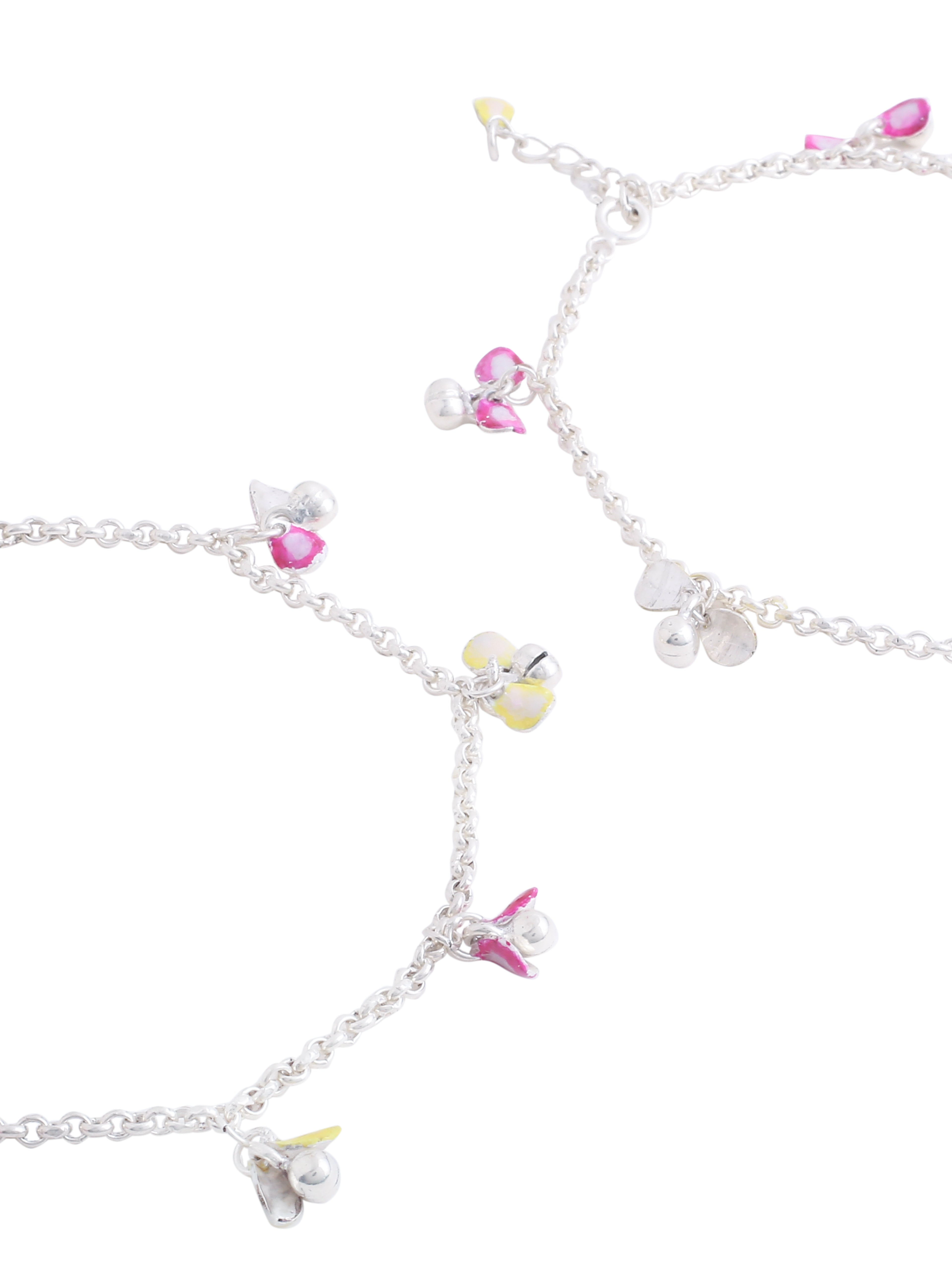 Chic Sterling Silver Anklet with Dual Enamel Petal Charms