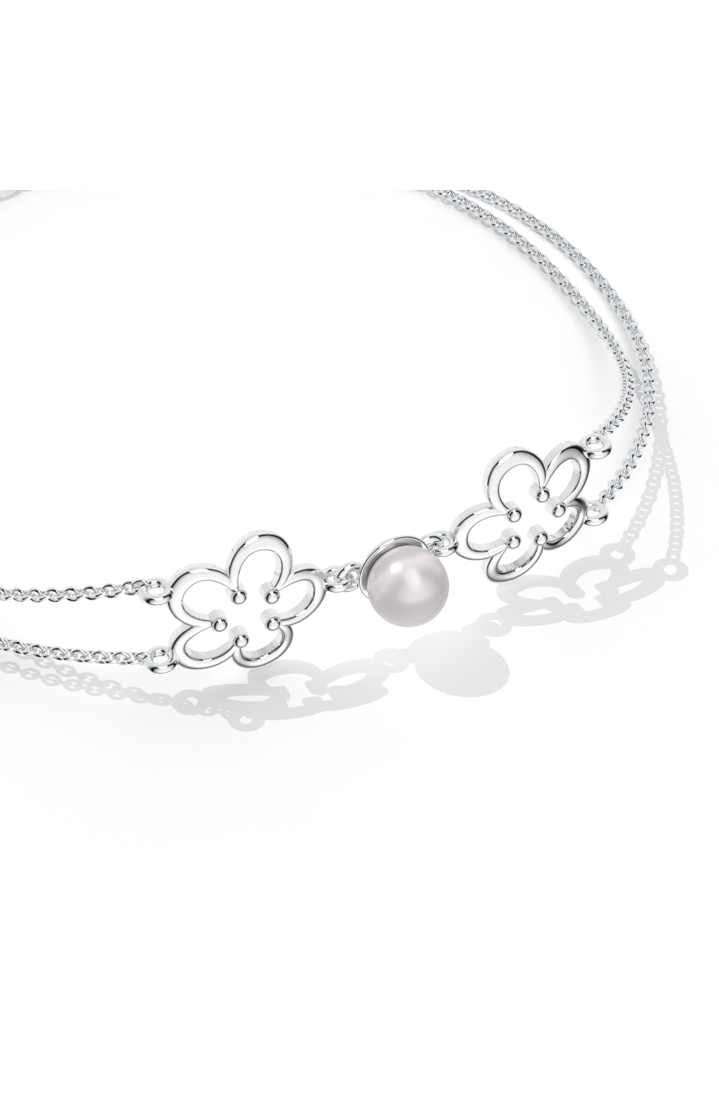 Dual Floral Pearl Studded 925 Sterling Silver Anklet For Women's Day Gift