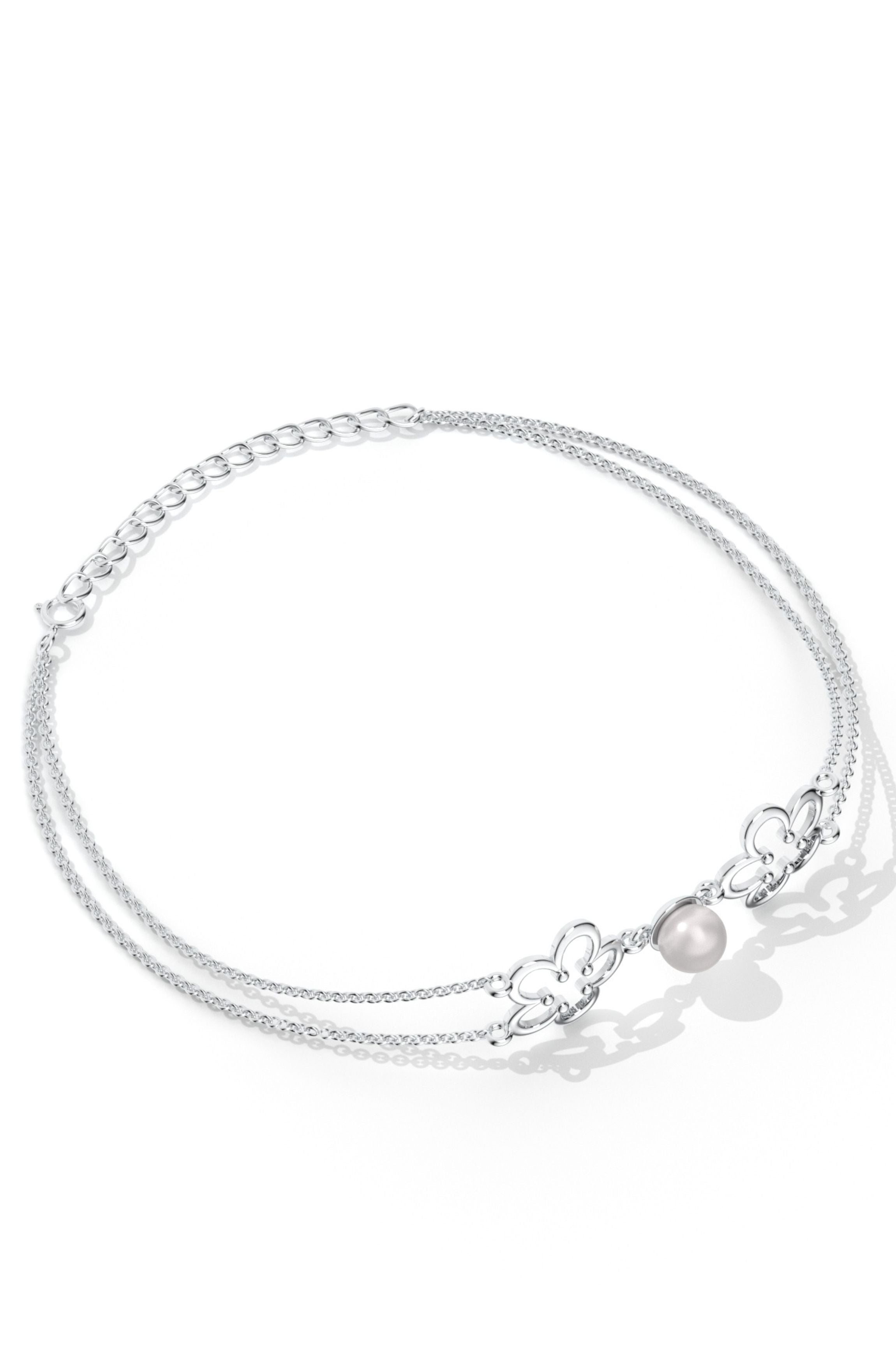 Dual Floral Pearl Studded 925 Sterling Silver Anklet For Women's Day Gift