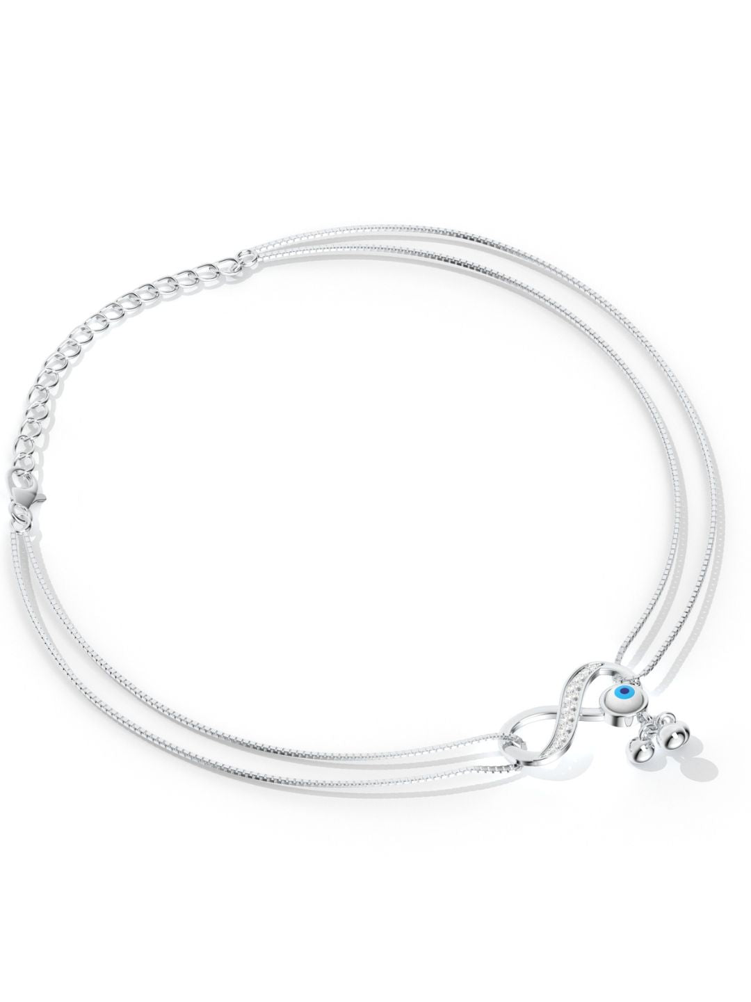 925 Sterling Silver Moissanite and Evil Eye Studded Anklet For Women's Day Gift