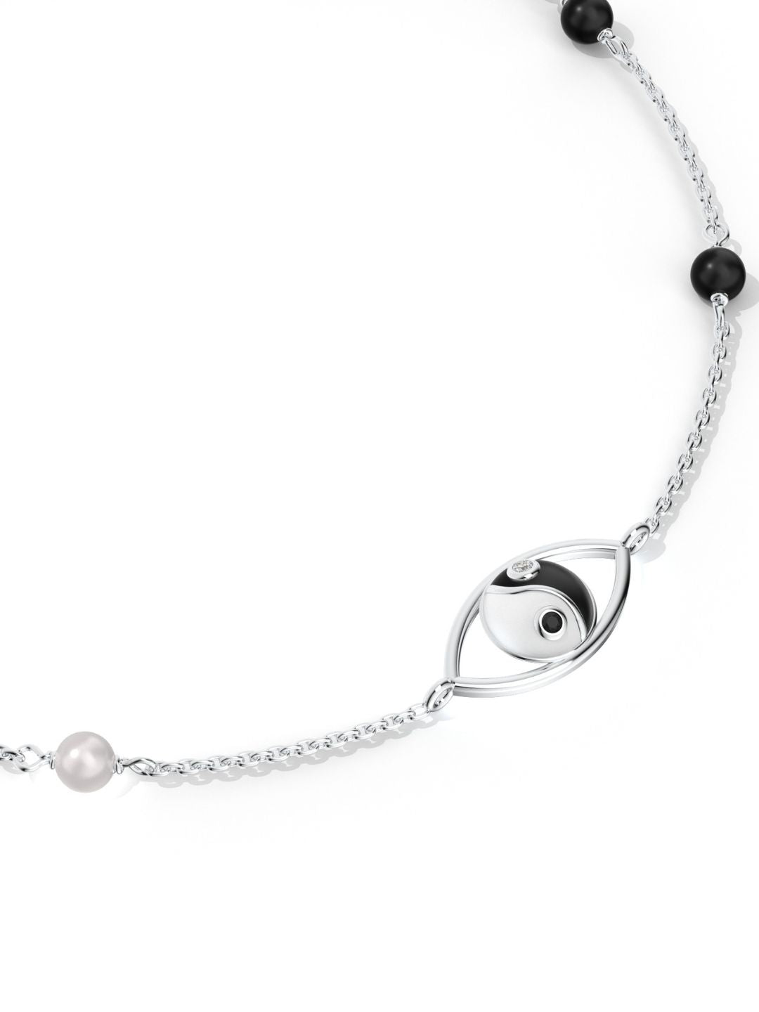 Yin-Yang with Moissanite and Pearl Anklet 925 Sterling Silver For Women's Day Gift