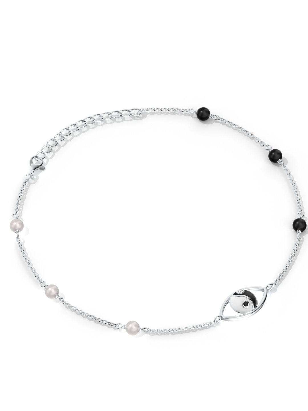 Yin-Yang with Moissanite and Pearl Anklet 925 Sterling Silver For Women's Day Gift