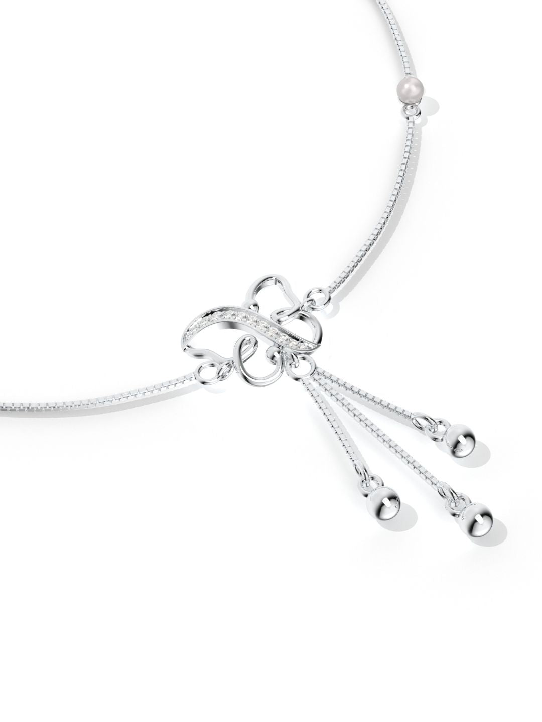 Butterfly Anklet With Moissanite & Pearl Studded 925 Sterling Silver For Women's Day Gift