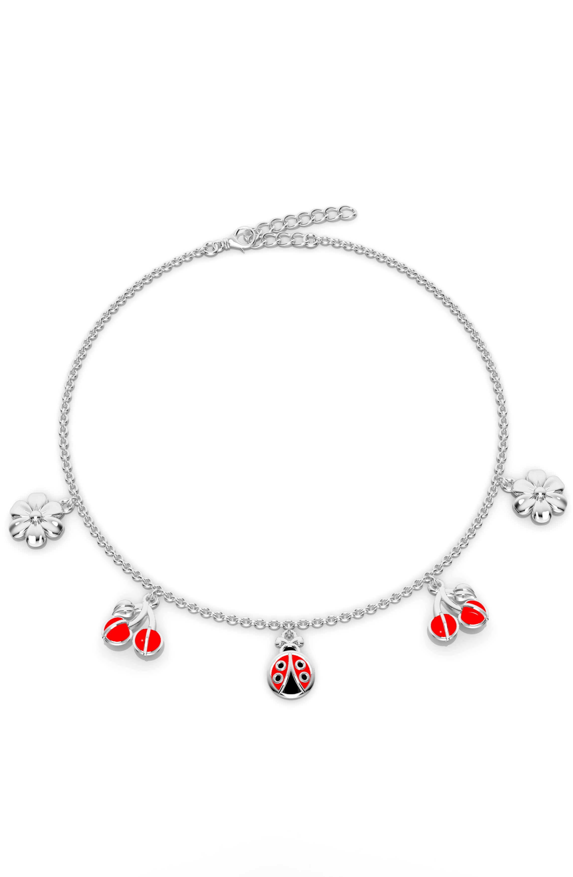 925 Sterling Silver Whimsical Garden Charm Anklet