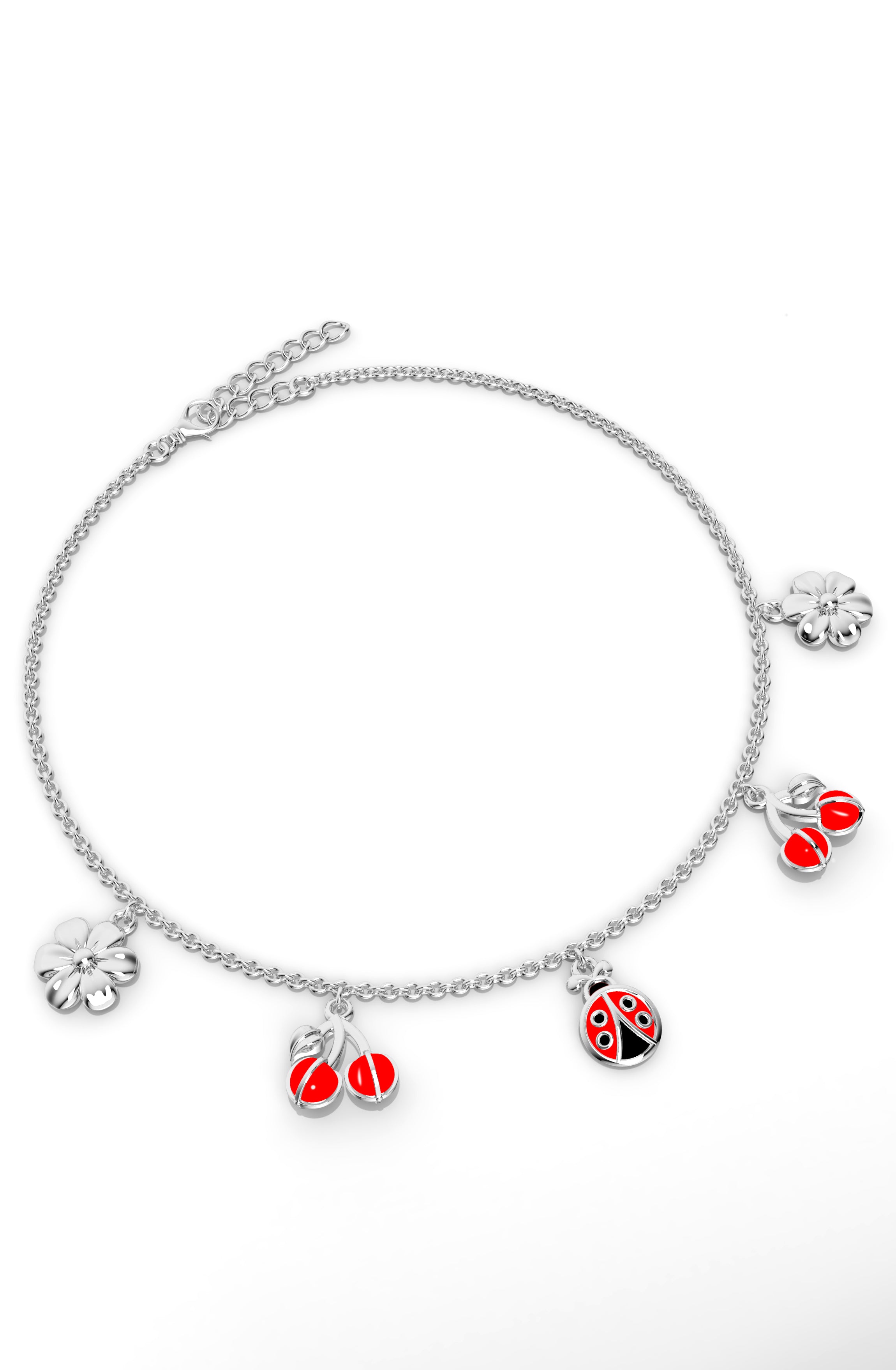925 Sterling Silver Whimsical Garden Charm Anklet