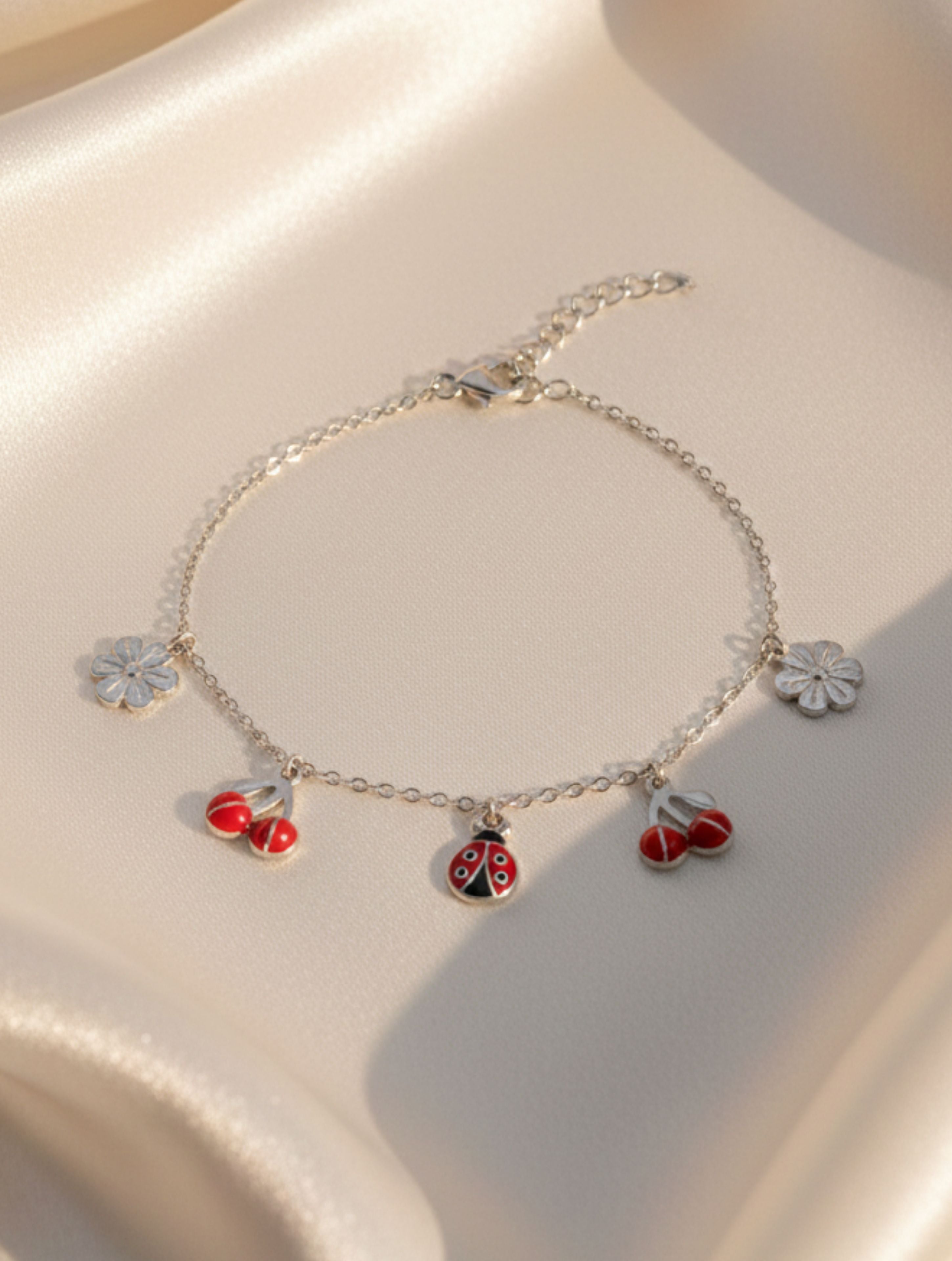 925 Sterling Silver Whimsical Garden Charm Anklet