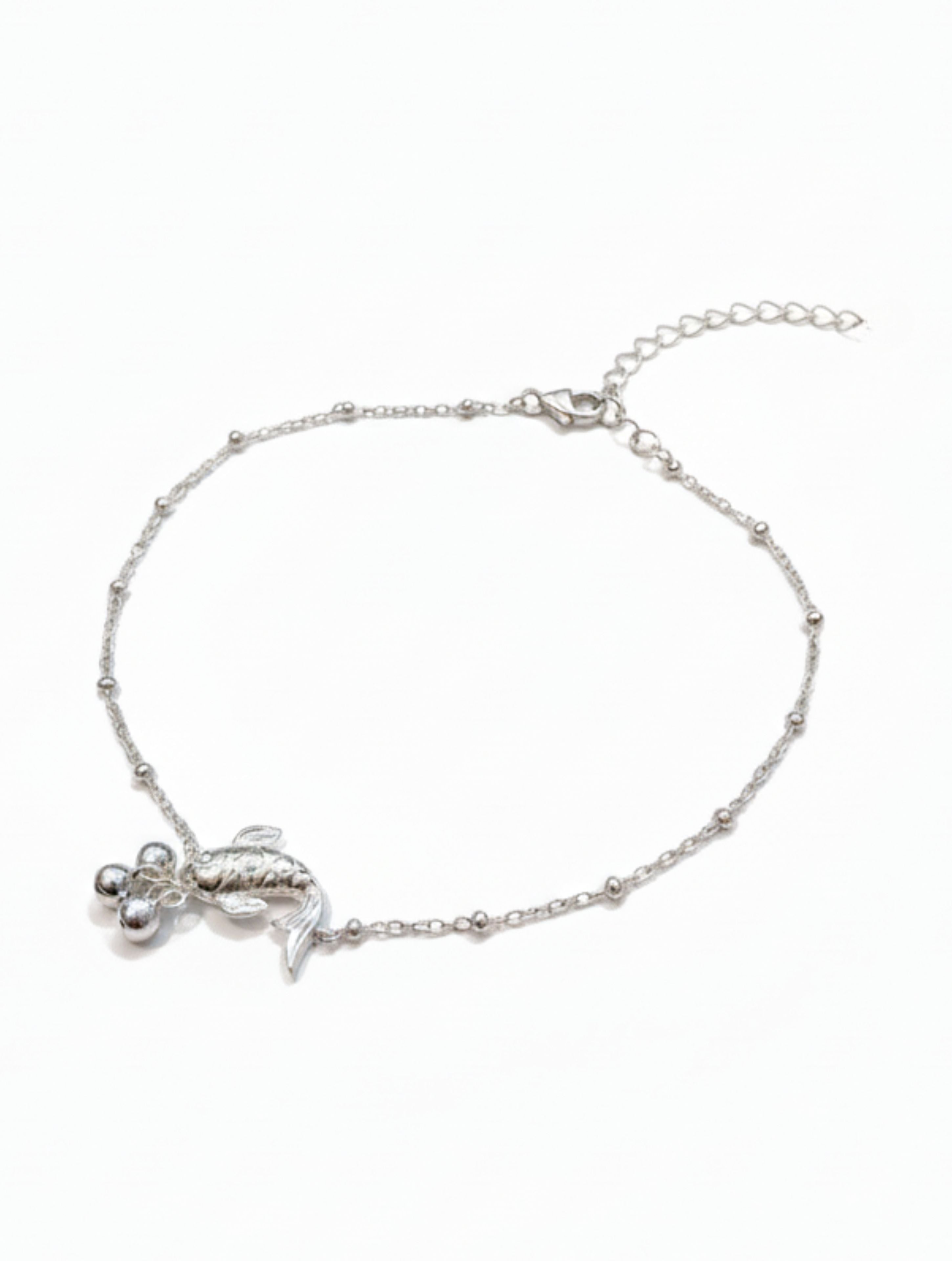925 Sterling Silver Koi Fish Anklet with Silver Beads