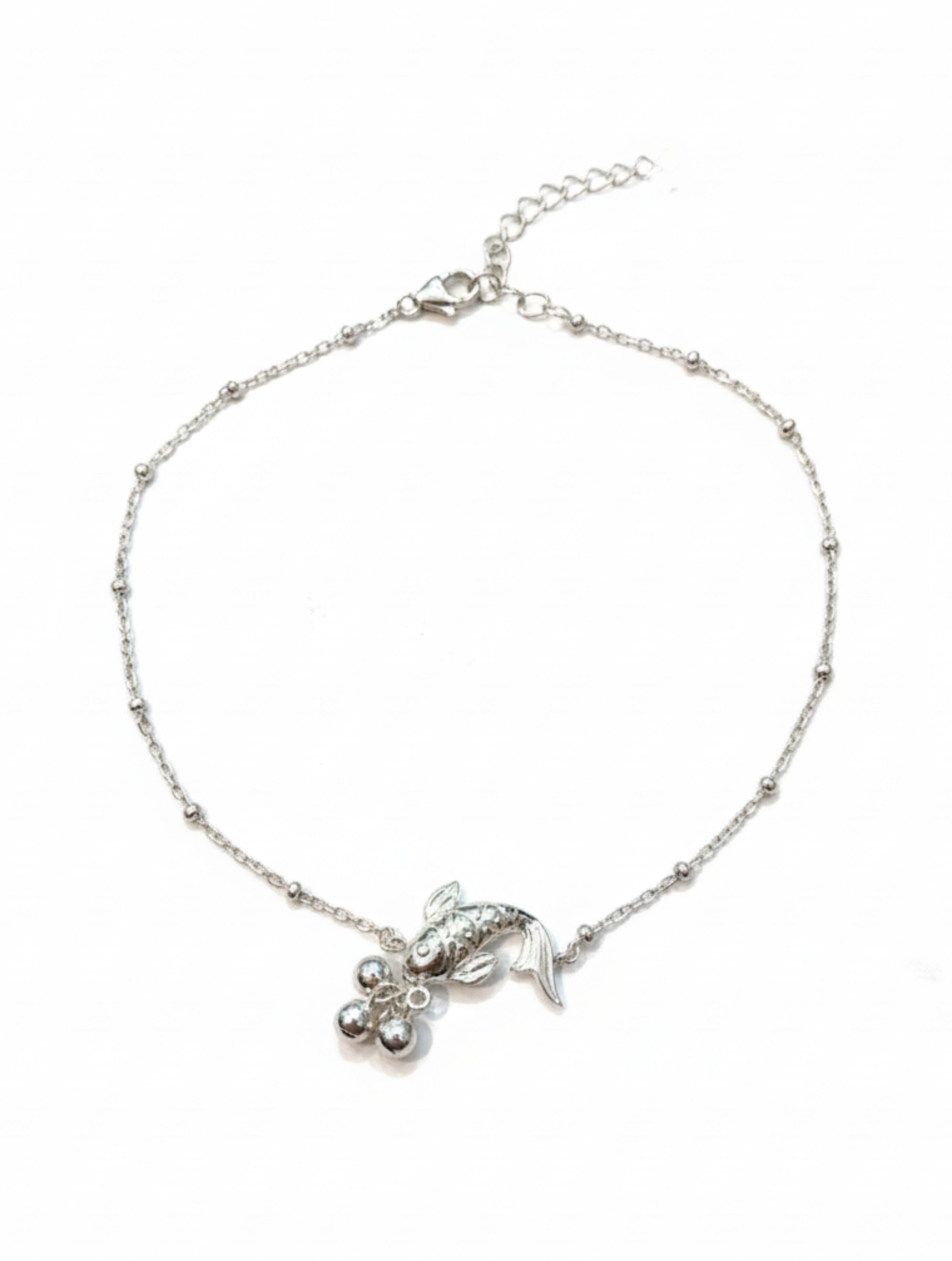 925 Sterling Silver Koi Fish Anklet with Silver Beads