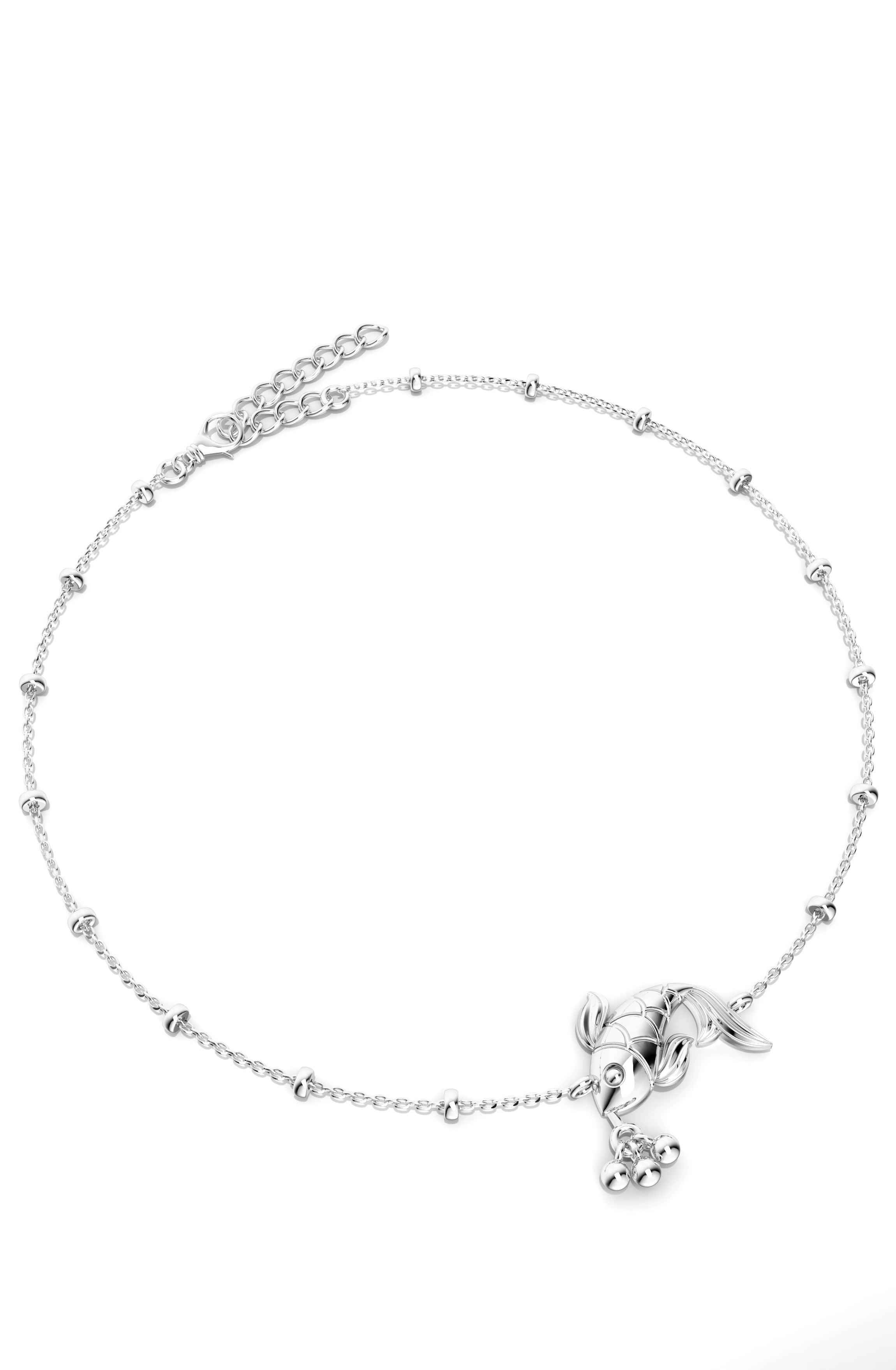 925 Sterling Silver Koi Fish Anklet with Silver Beads