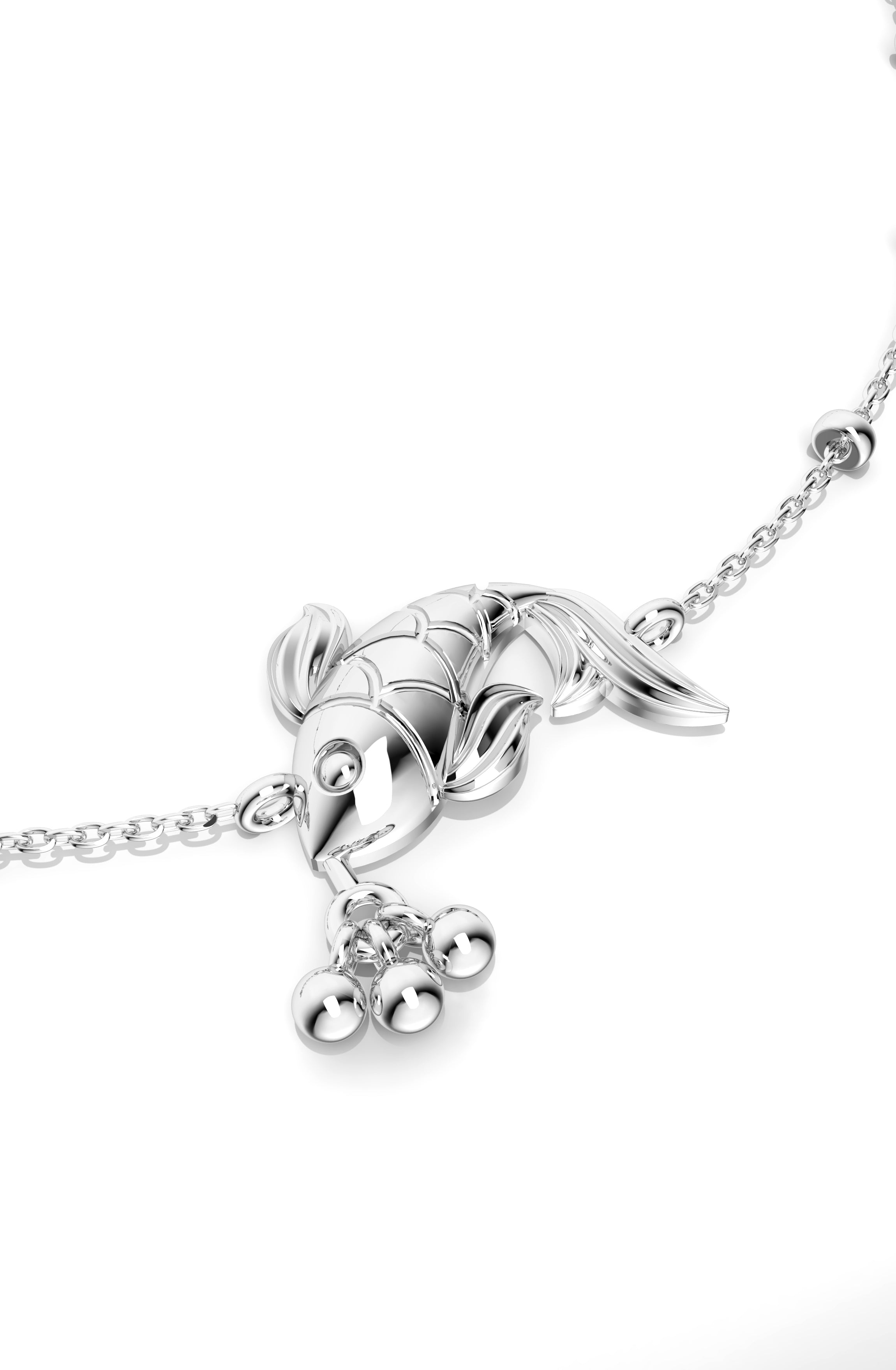 925 Sterling Silver Koi Fish Anklet with Silver Beads