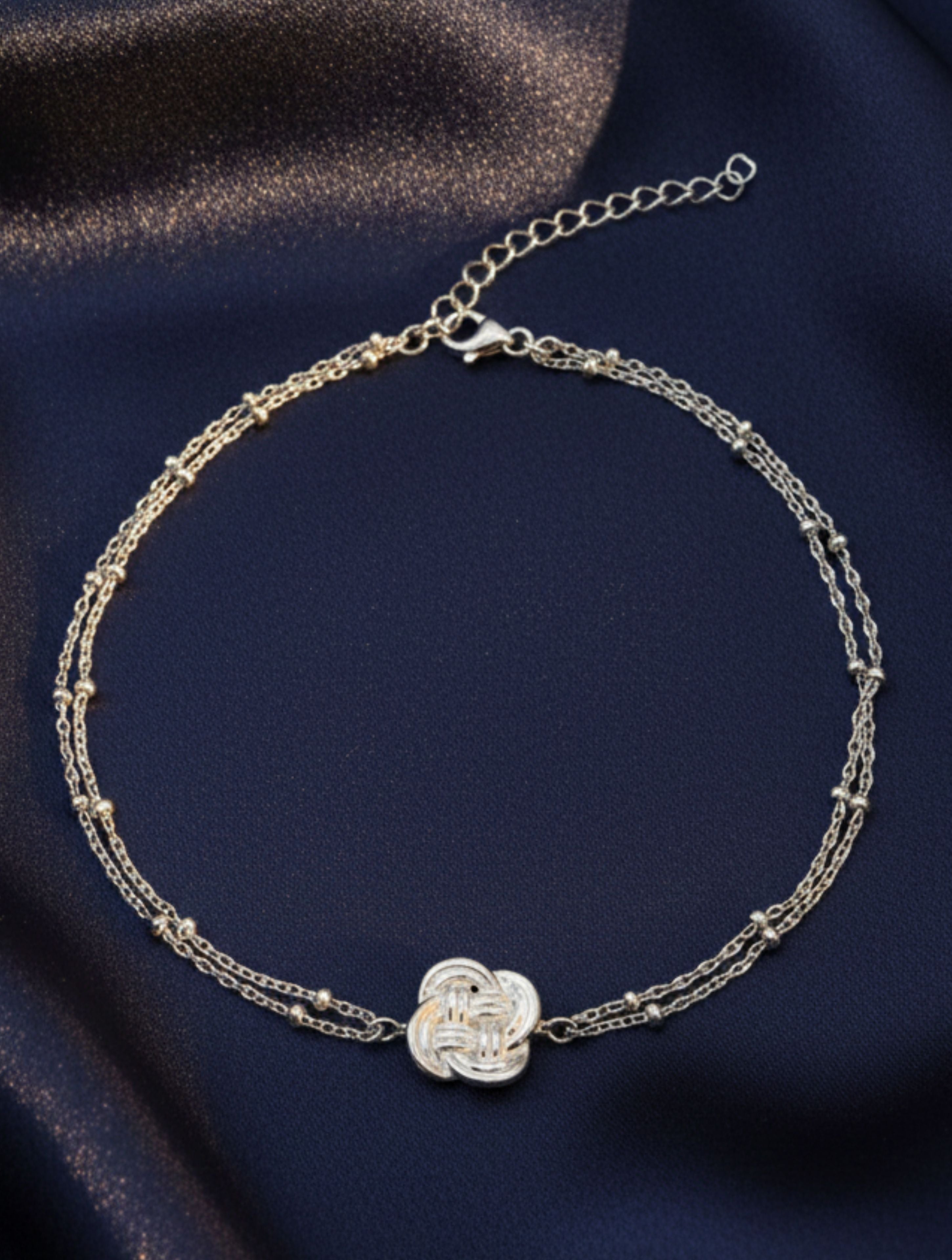 Eternal Knot Double-Layer 925 Sterling Silver Anklet