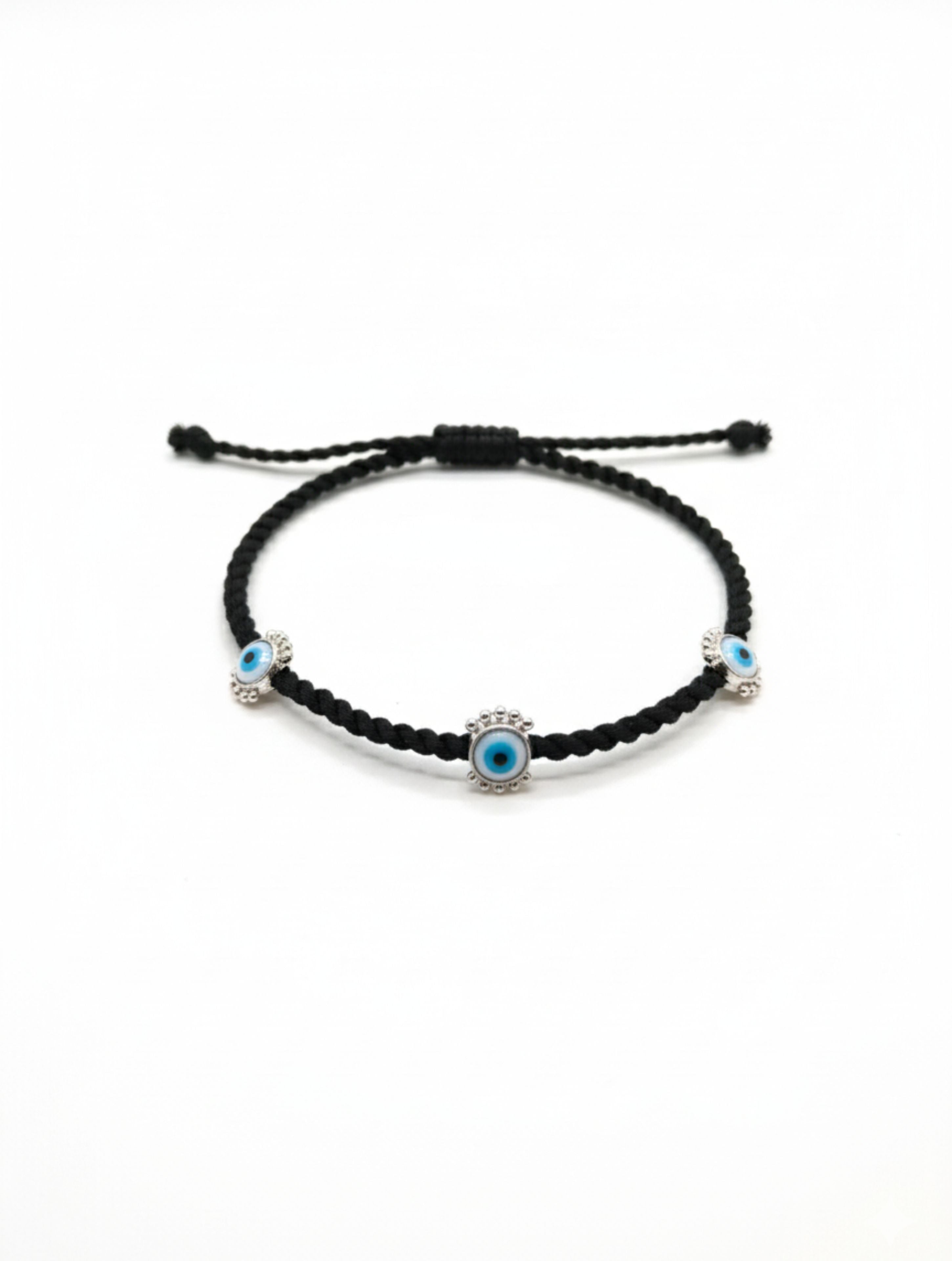 Black Cord and Sterling Silver Evil Eye Anklet