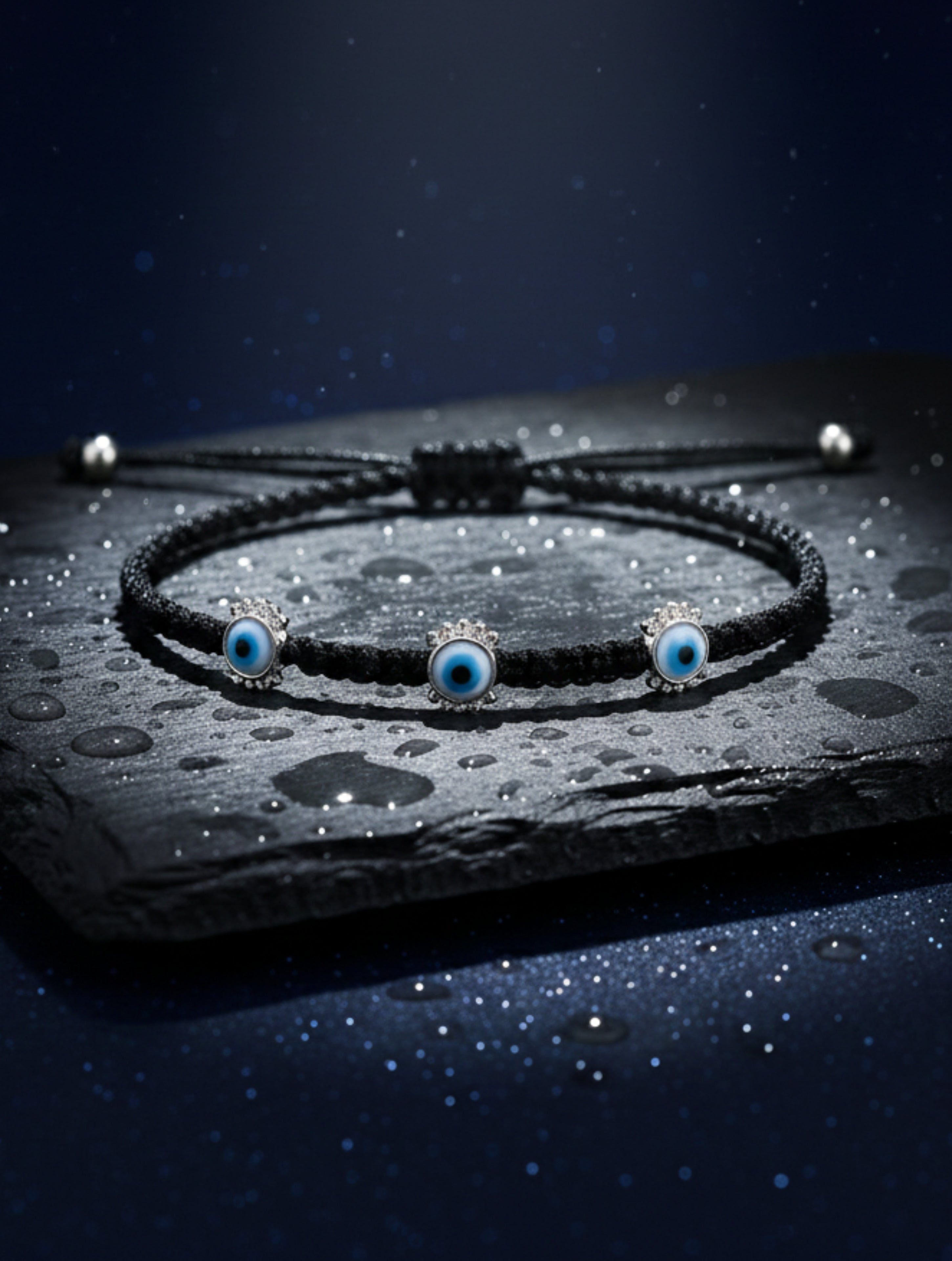 Black Cord and Sterling Silver Evil Eye Anklet