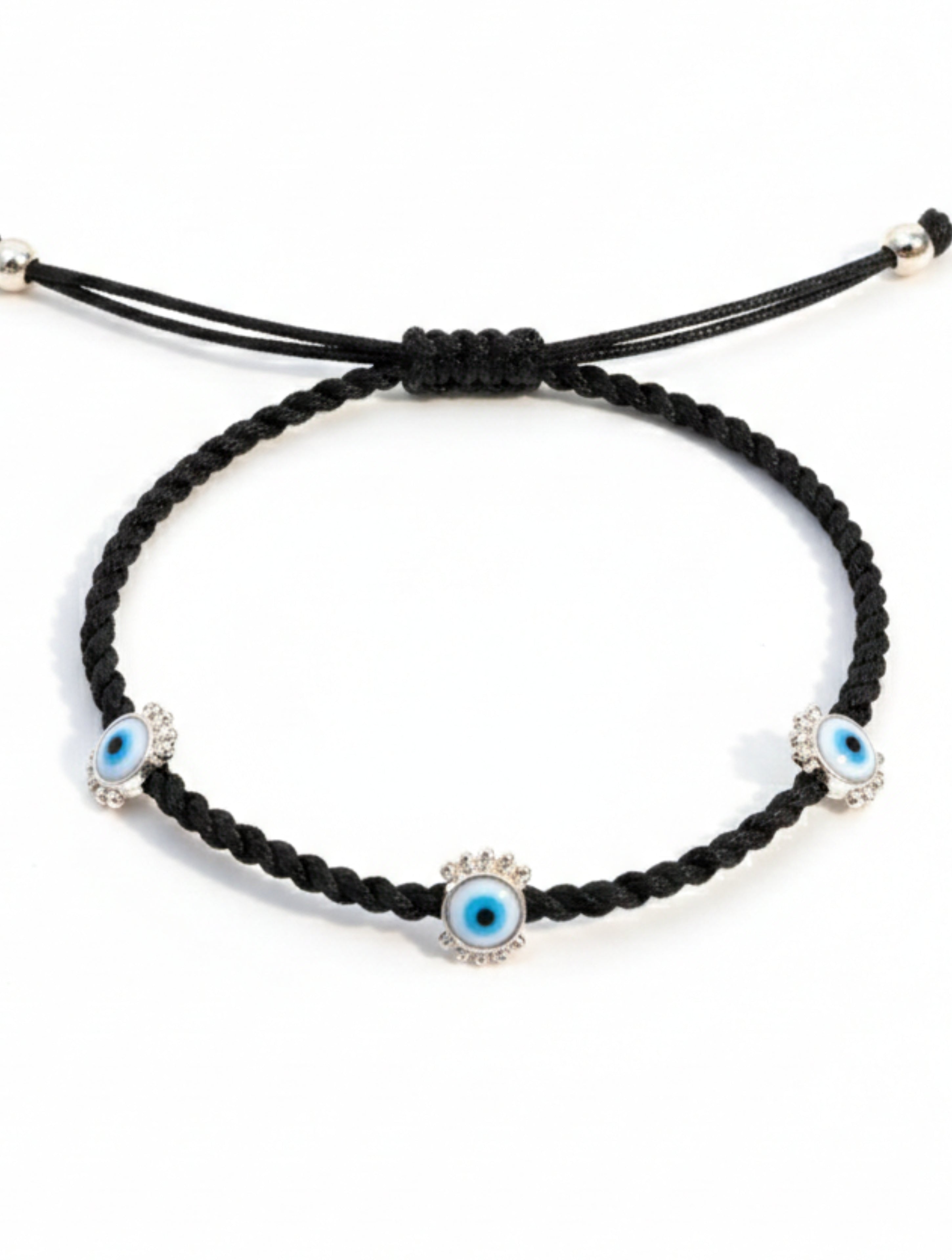Black Cord and Sterling Silver Evil Eye Anklet