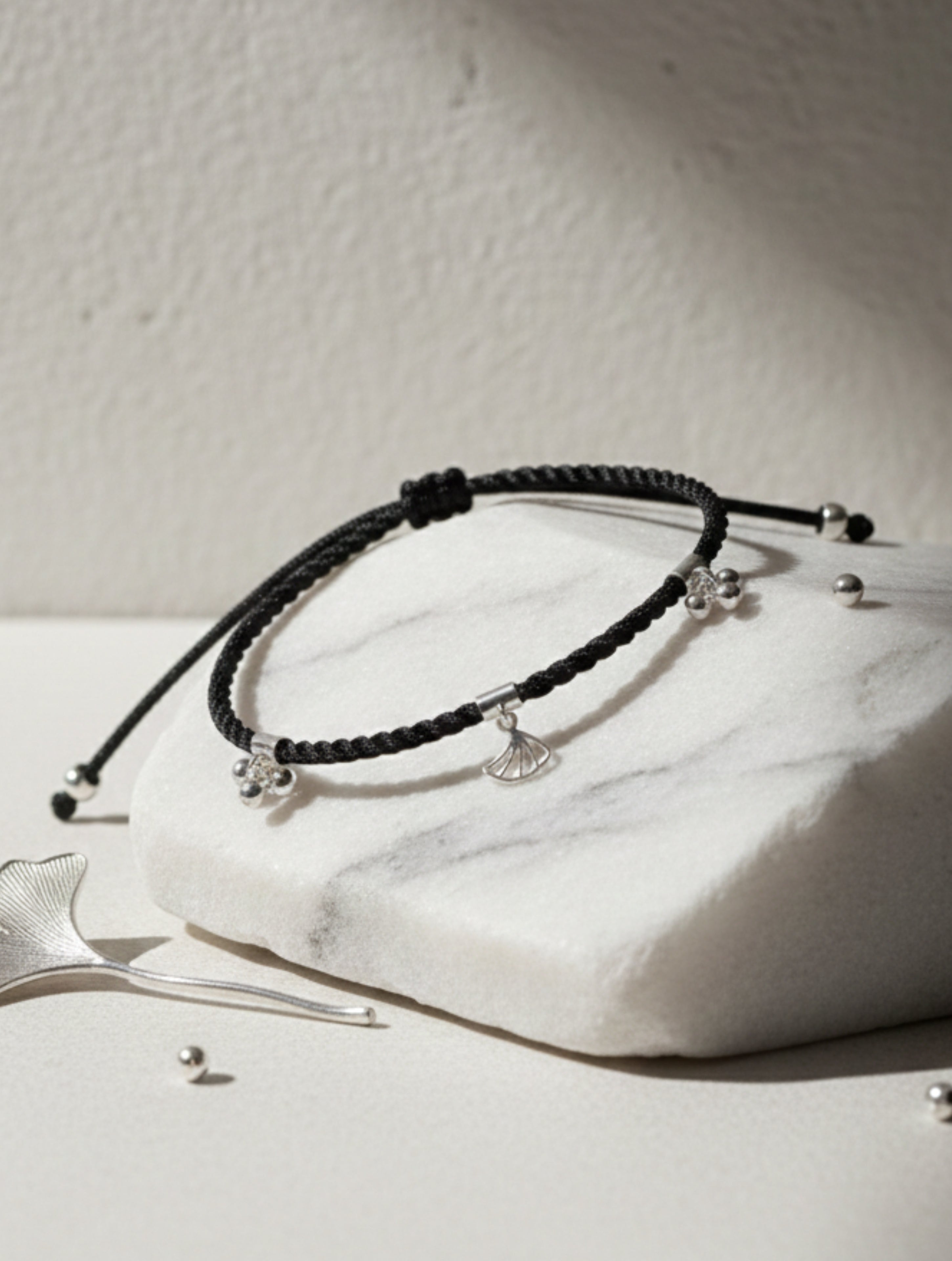 Macrame Anklet With 925 Sterling Silver Charms