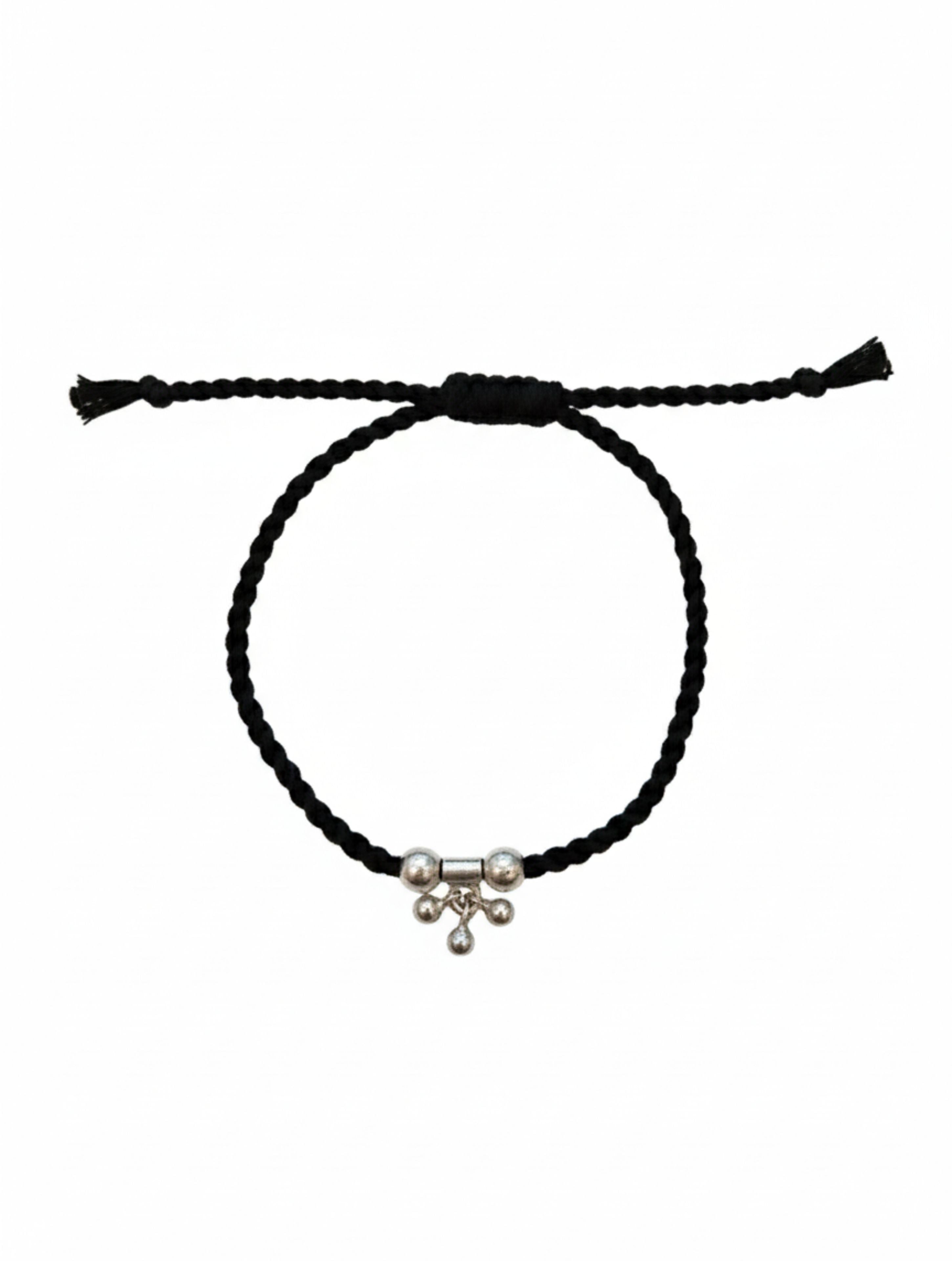925 Sterling Silver Nazariya Black Thread Anklet with Ghungroo Charms
