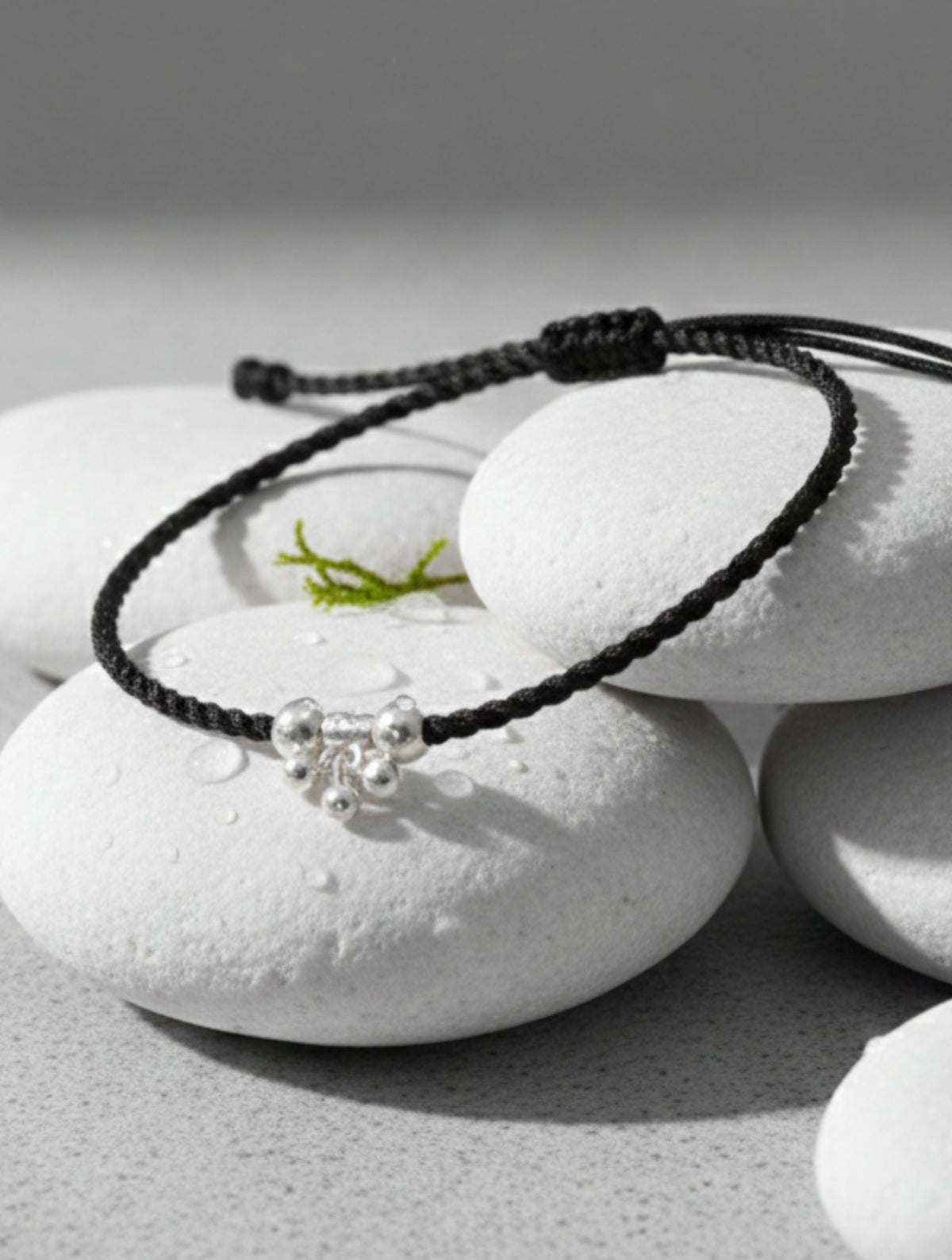 925 Sterling Silver Nazariya Black Thread Anklet with Ghungroo Charms