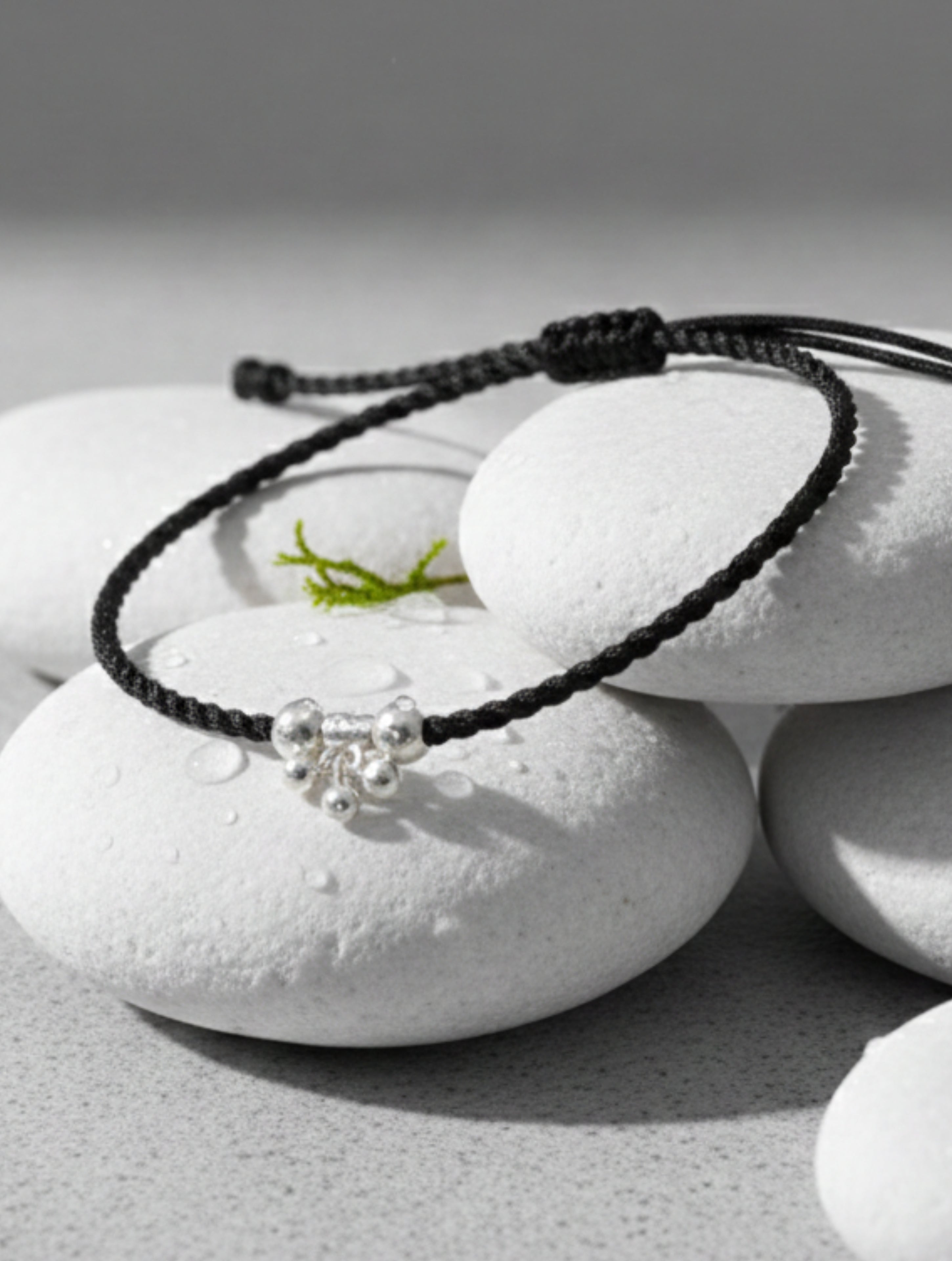 925 Sterling Silver Nazariya Black Thread Anklet with Ghungroo Charms