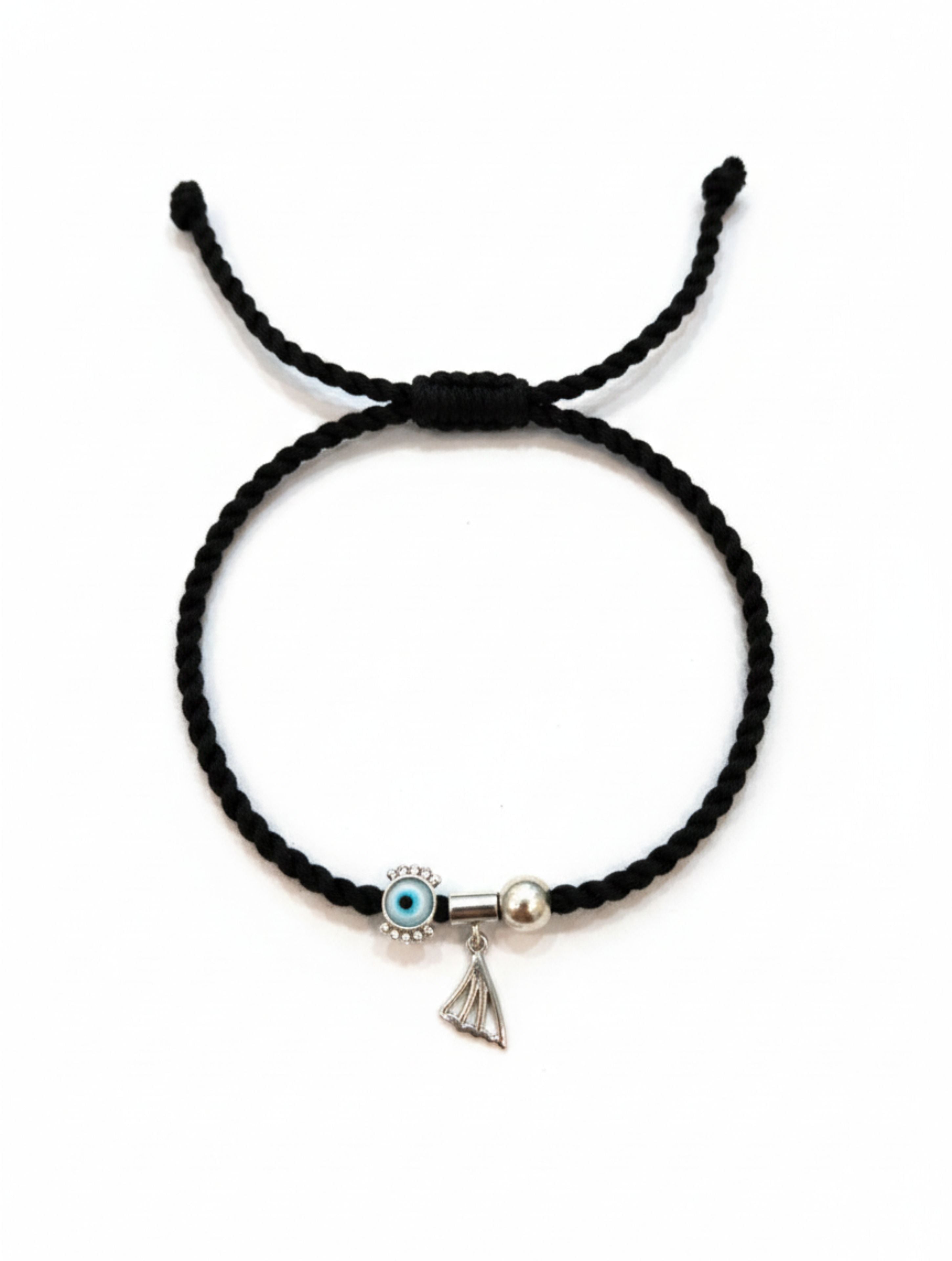 925 Sterling Silver & MOP Evil Eye Black Cord Anklet - Adjustable