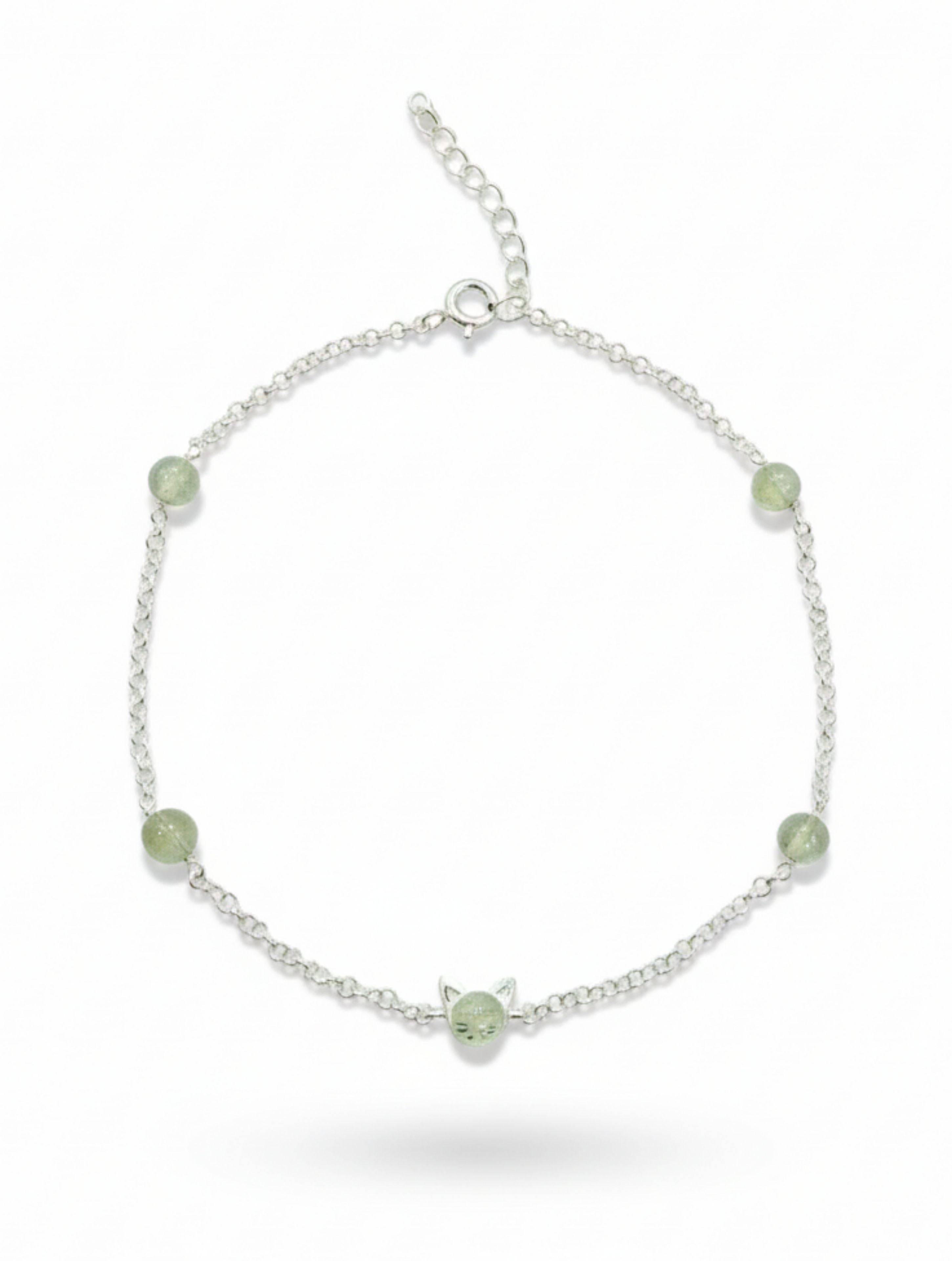 925 Sterling Silver Labradorite "Cat-nap" Beaded Anklet