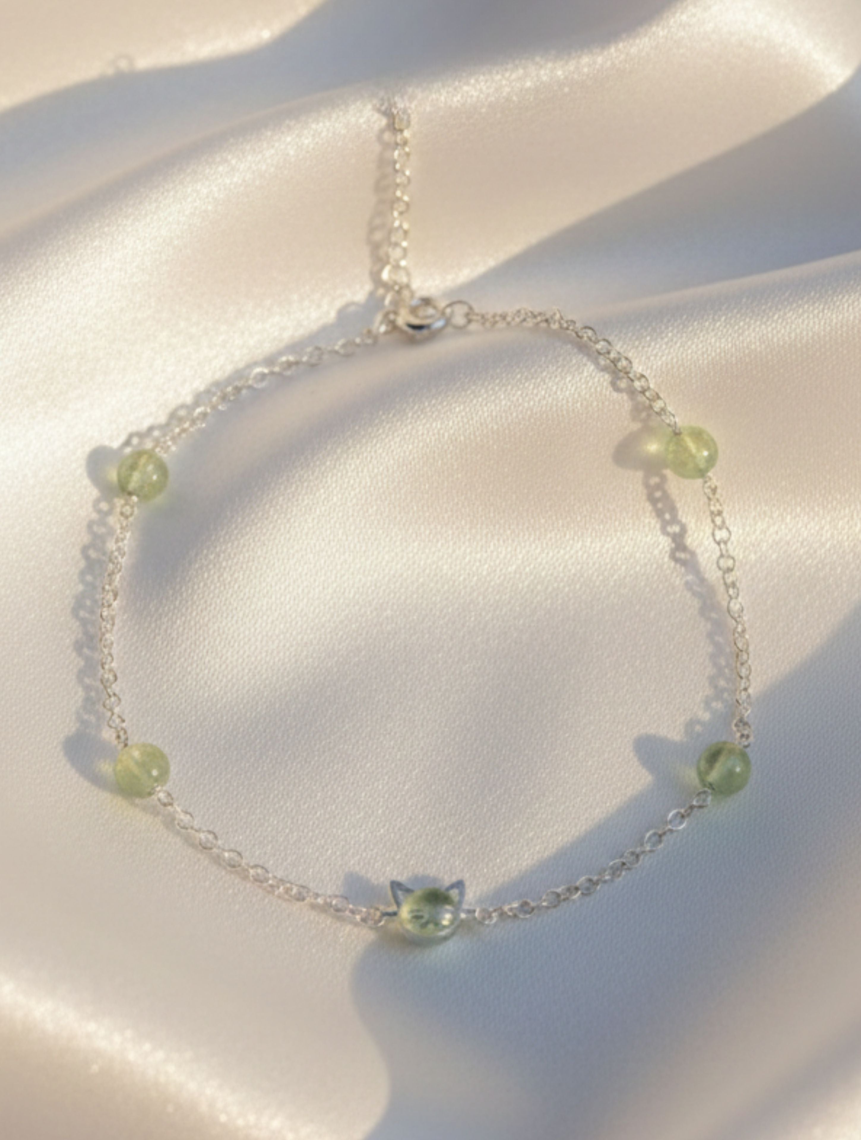 925 Sterling Silver Labradorite "Cat-nap" Beaded Anklet
