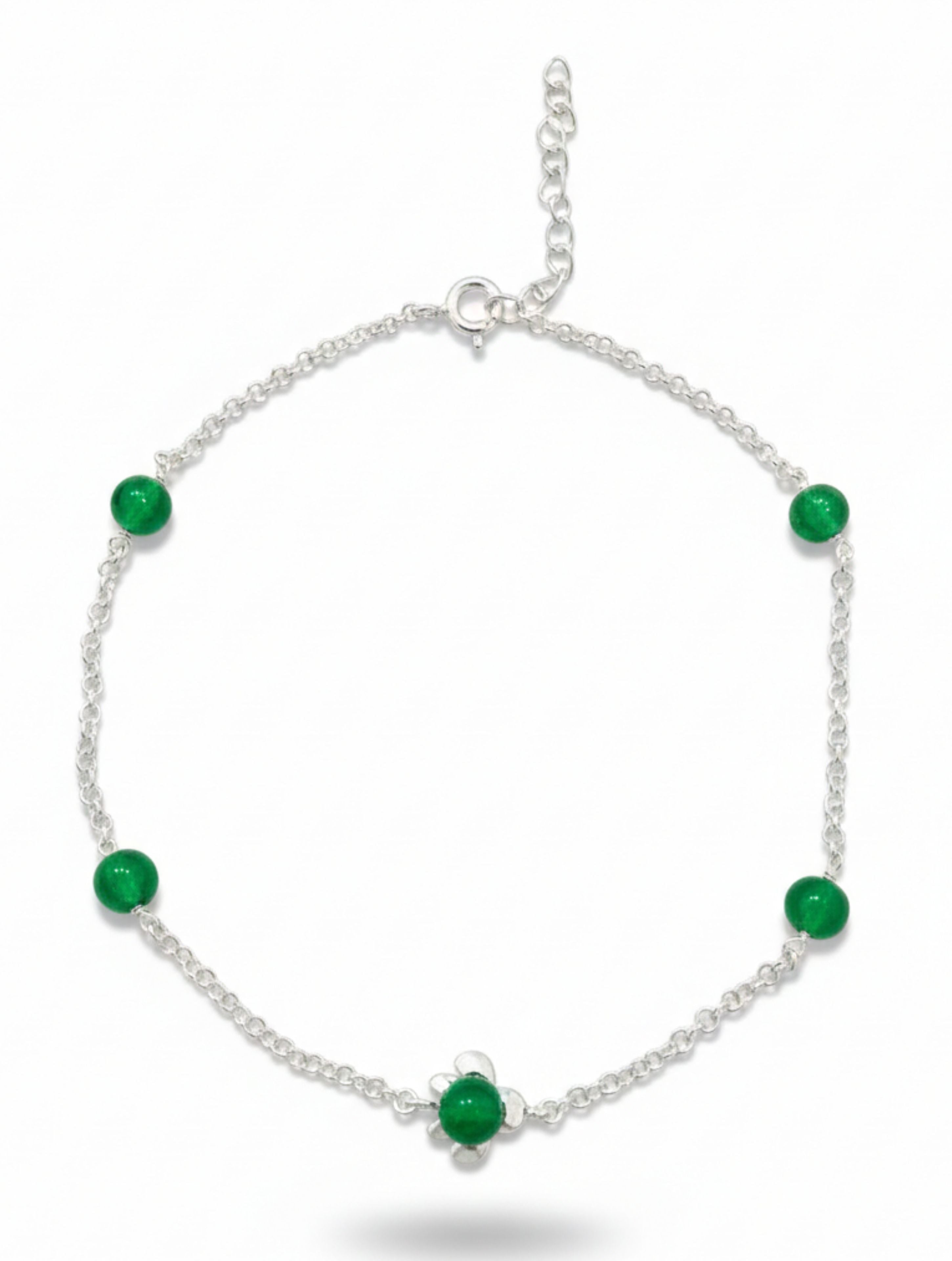 925 Sterling Silver Green Jade Turtle Anklet For Women