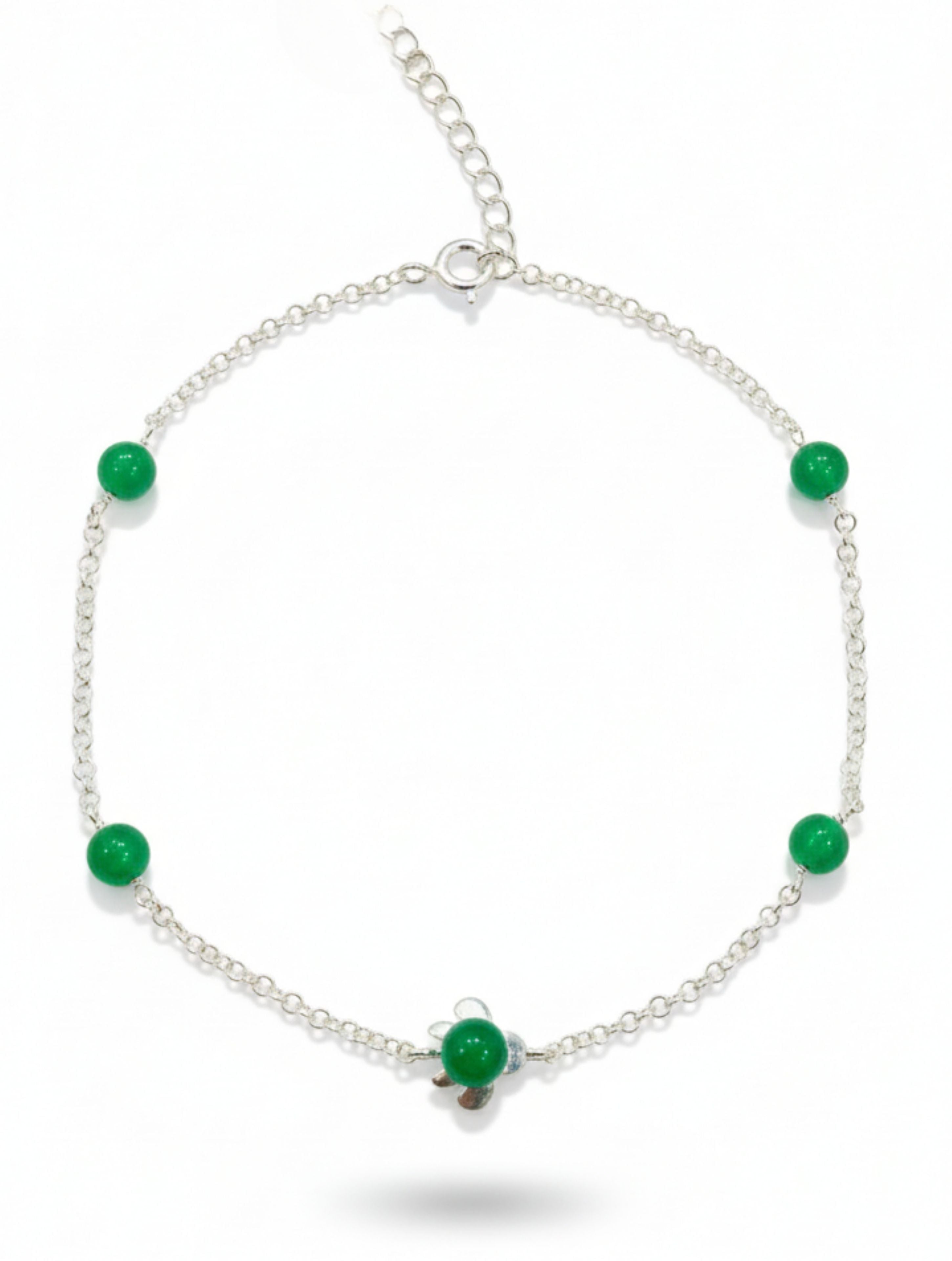 925 Sterling Silver Green Jade Turtle Anklet For Women